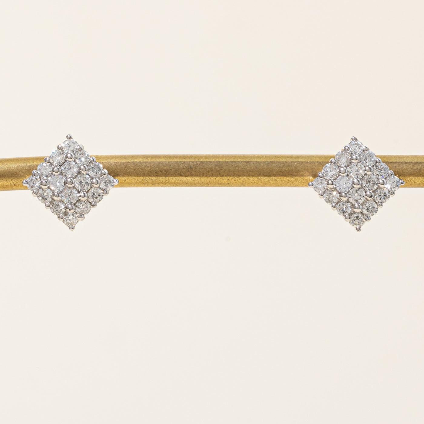 Diamond Square Cluster Stud Earrings | 0.80ctw |