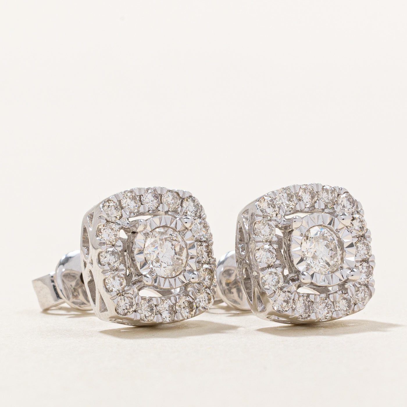 Illusion Set Diamond Halo Stud Earrings | 0.94ctw |