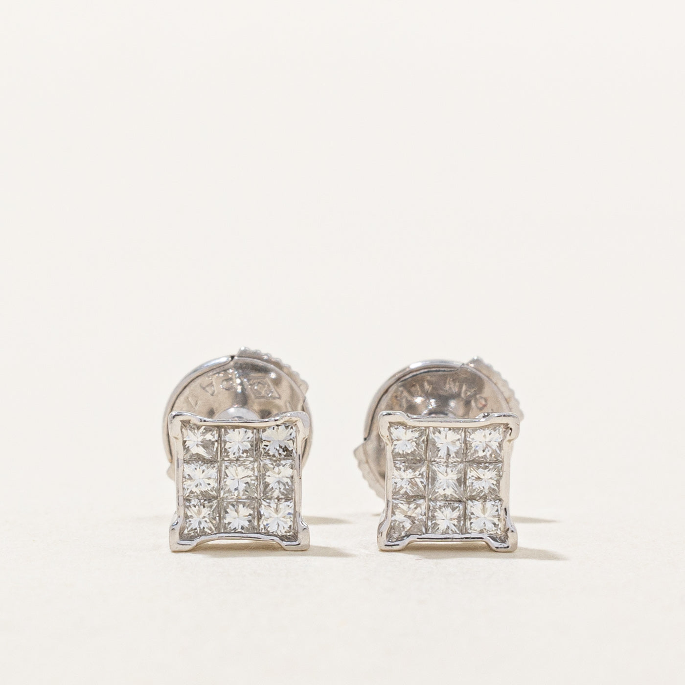 Invisible Set Diamond Square Stud Earrings | 0.19ctw |