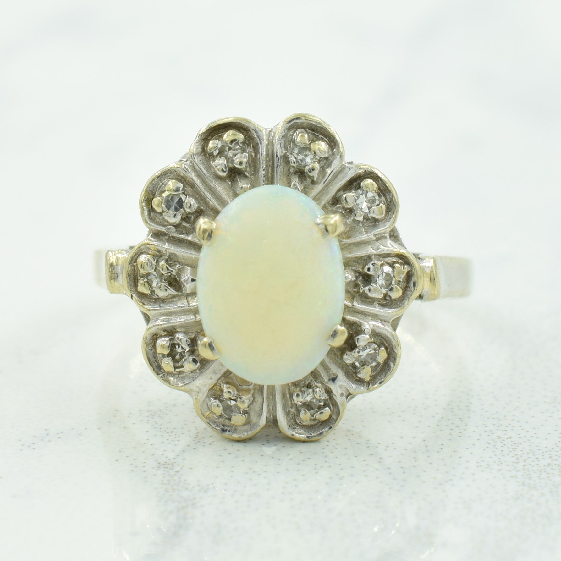 Opal & Diamond Halo Ring | 0.60ct, 0.08ctw | SZ 3.75 |