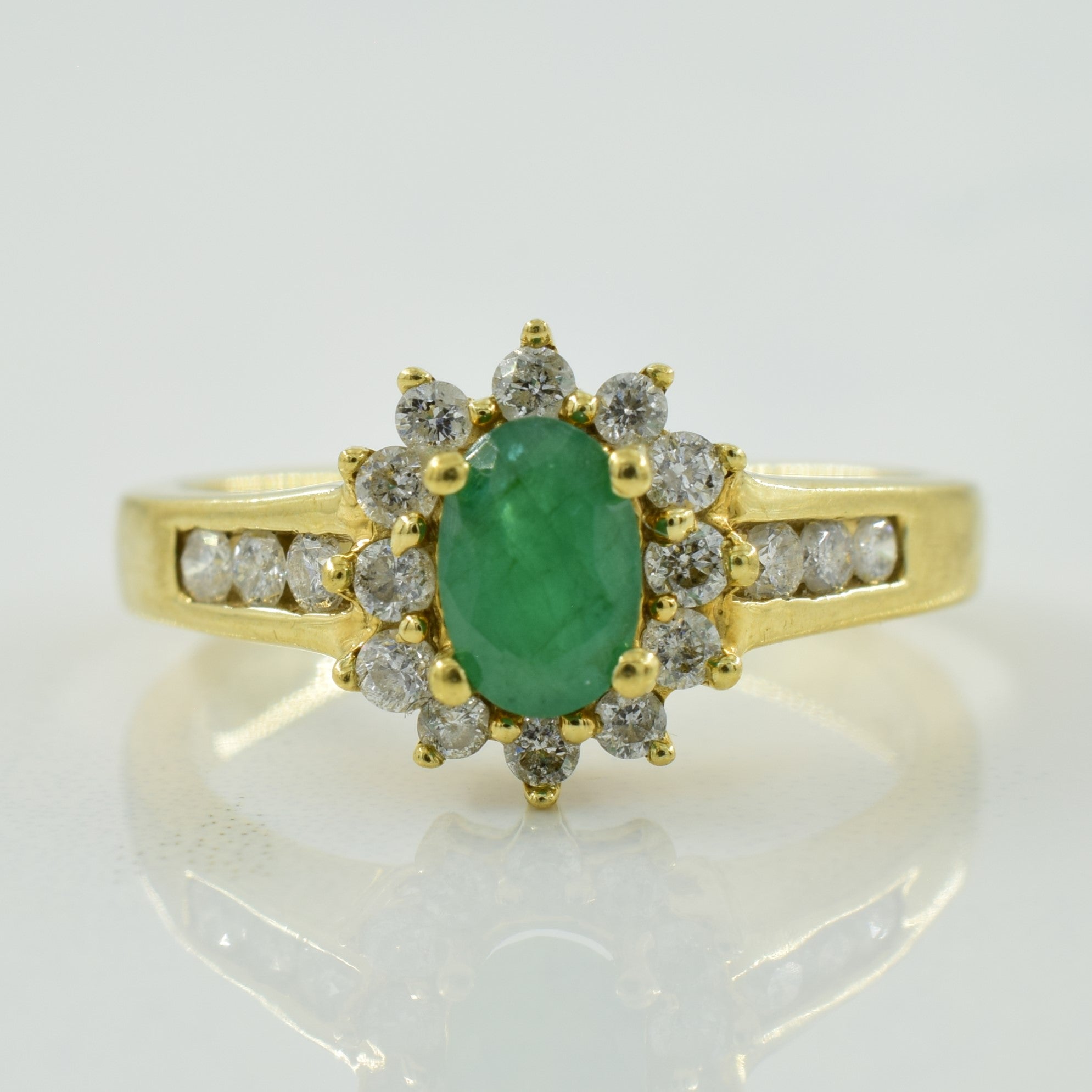 Emerald & Diamond Halo Ring | 0.34ct, 0.36ctw | SZ 5.5 |
