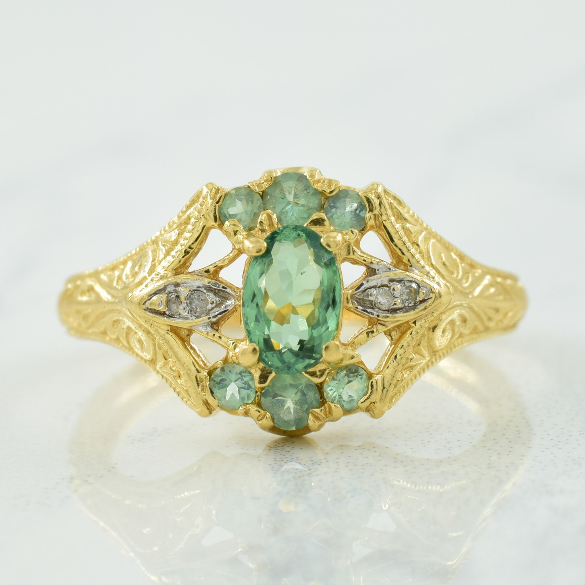 Green Chrysoberyl & Diamond Ring | 0.70ctw, 0.02ctw | SZ 8 |