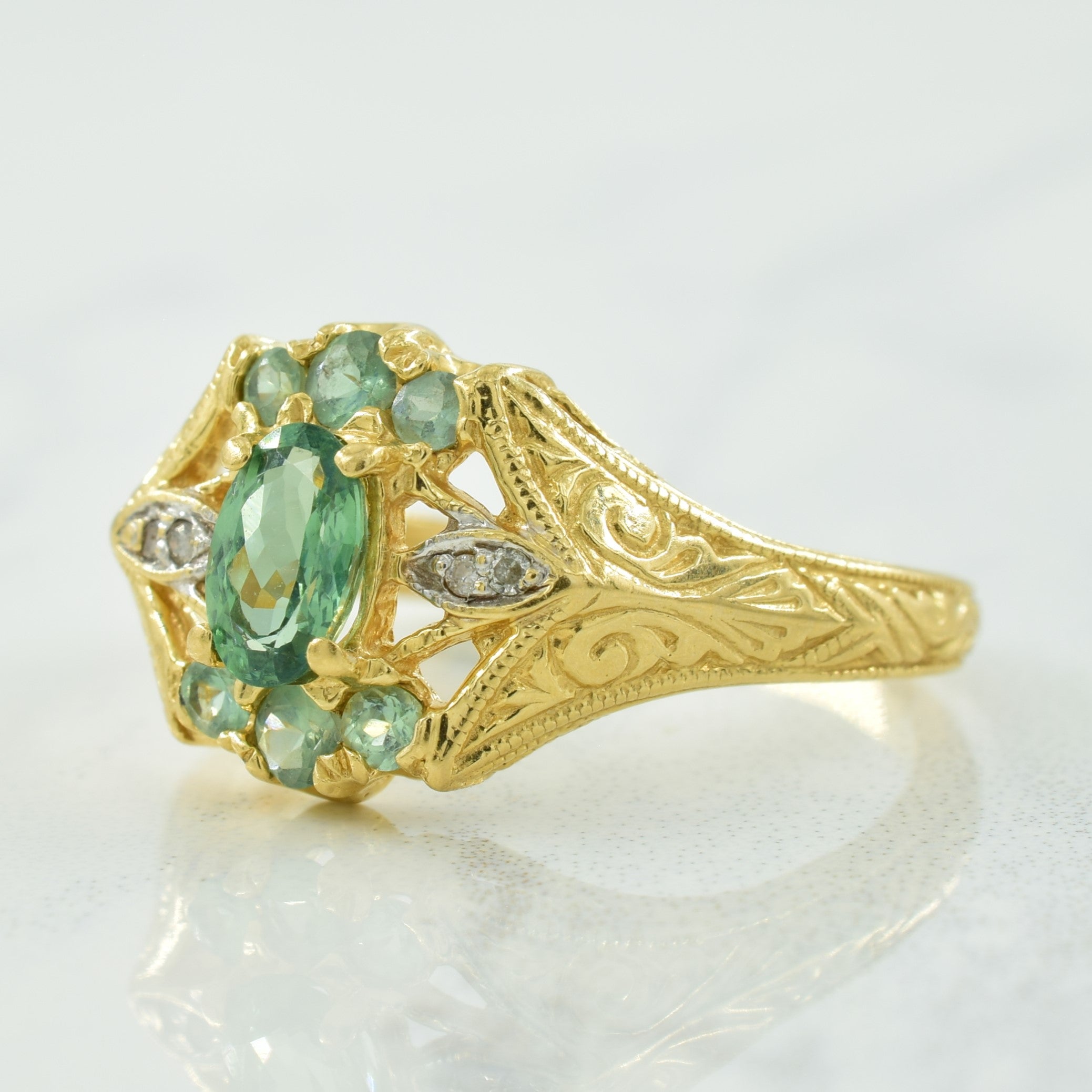 Green Chrysoberyl & Diamond Ring | 0.70ctw, 0.02ctw | SZ 8 |