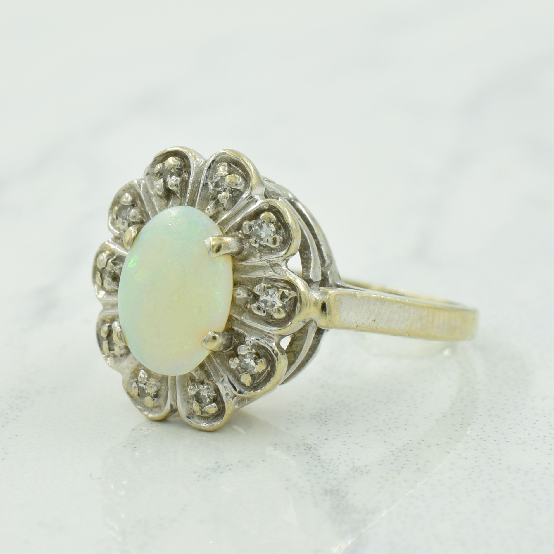 Opal & Diamond Halo Ring | 0.60ct, 0.08ctw | SZ 3.75 |