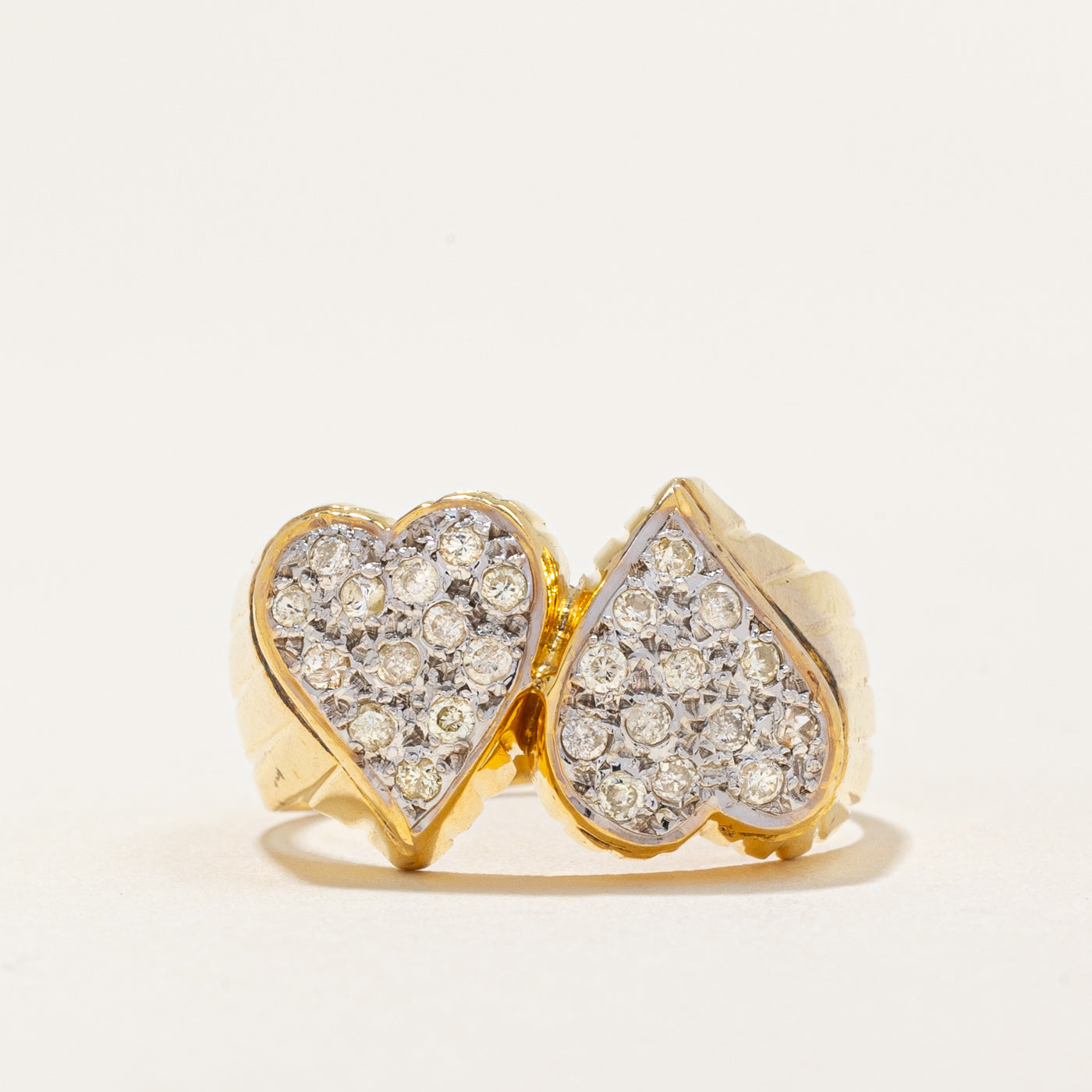 Pave Set Diamond Twin Heart Ring | 0.26ctw | SZ 6.5 |