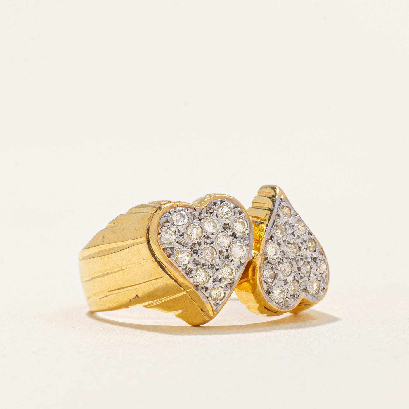 Pave Set Diamond Twin Heart Ring | 0.26ctw | SZ 6.5 |
