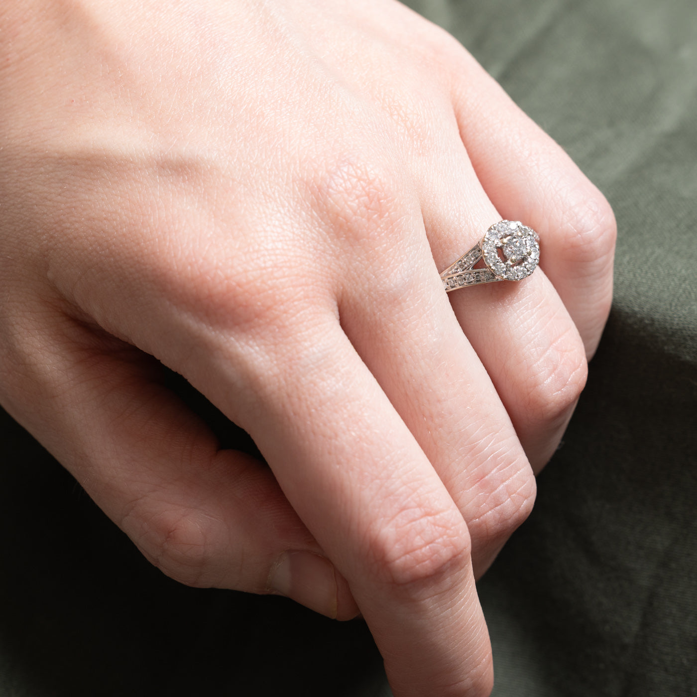 Diamond Halo Tapered Engagement Ring | 0.53ctw | SZ 5.5