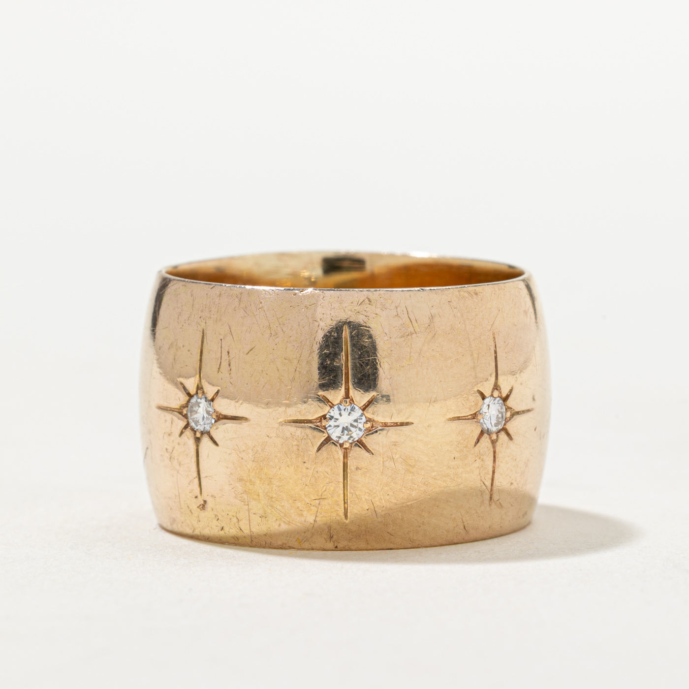 Three Stone Star Set Diamond Cigar Band | 0.09ctw | SZ 9.75