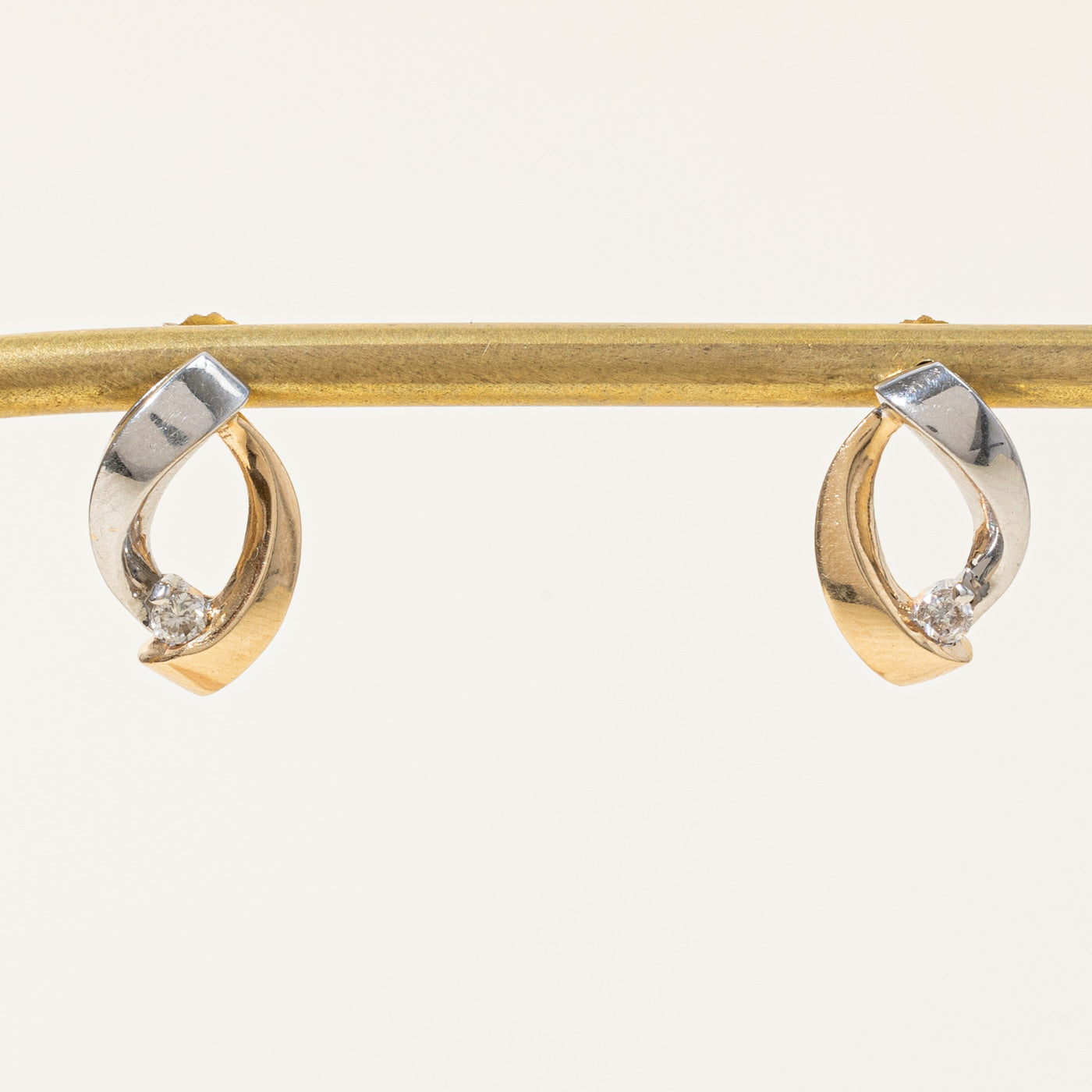 Two Tone Gold Diamond Abstract Stud Earrings | 0.16ctw |