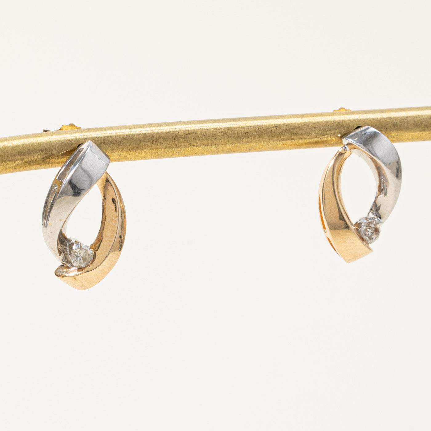 Two Tone Gold Diamond Abstract Stud Earrings | 0.16ctw |
