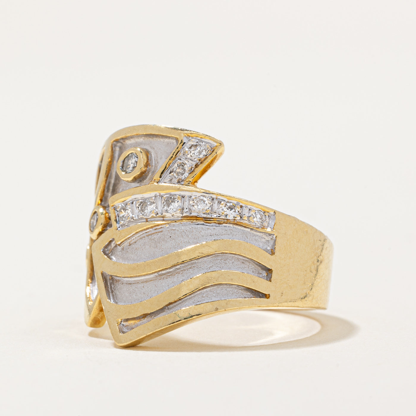 Two Tone Gold Diamond Cocktail Ring | 0.17ctw | SZ 6.75 |