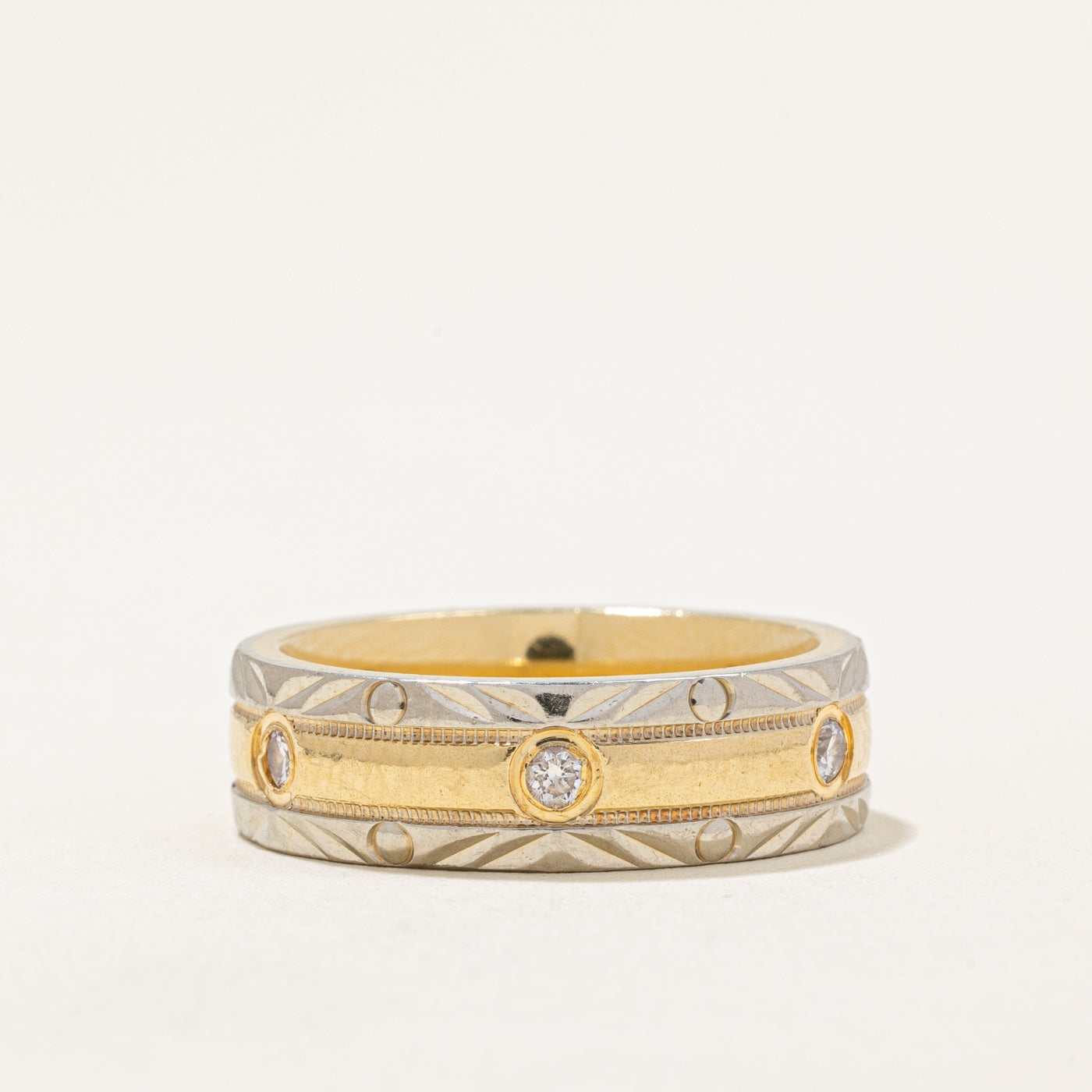 Flush Set Diamond Two Tone Gold Band | 0.20ctw | SZ 6.75 |