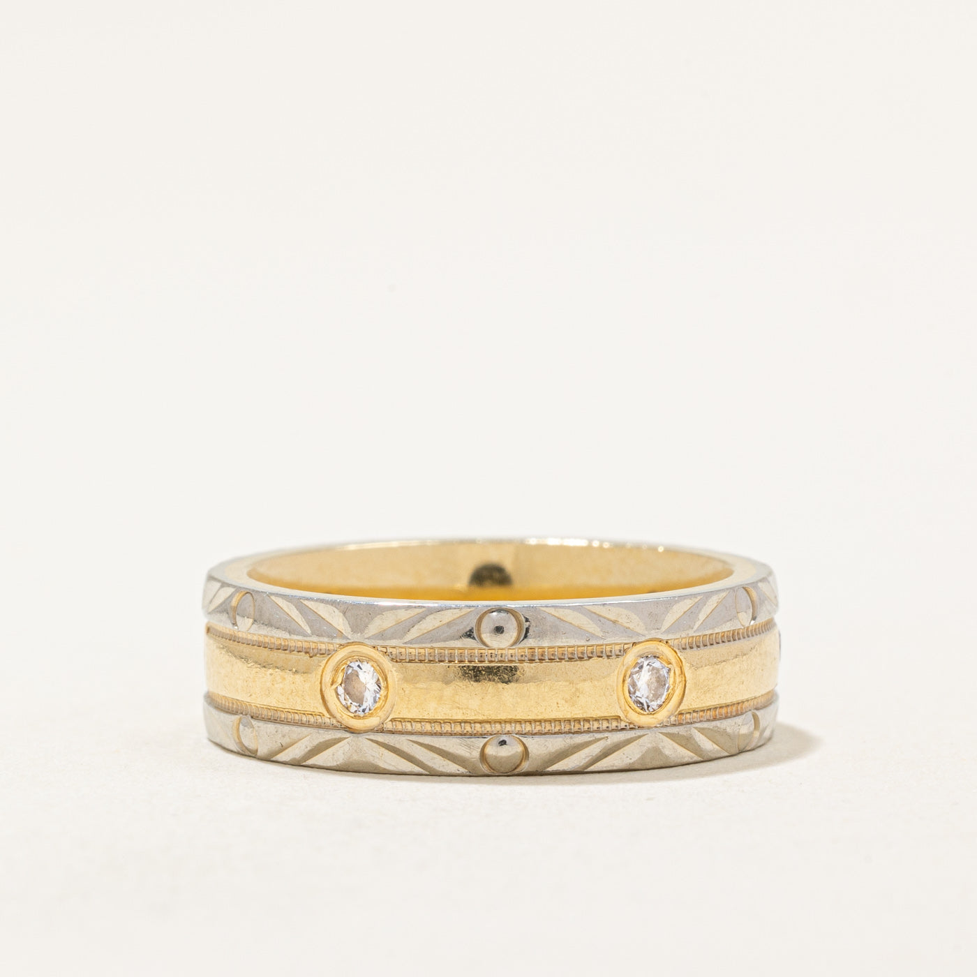 Flush Set Diamond Two Tone Gold Band | 0.20ctw | SZ 6.75 |
