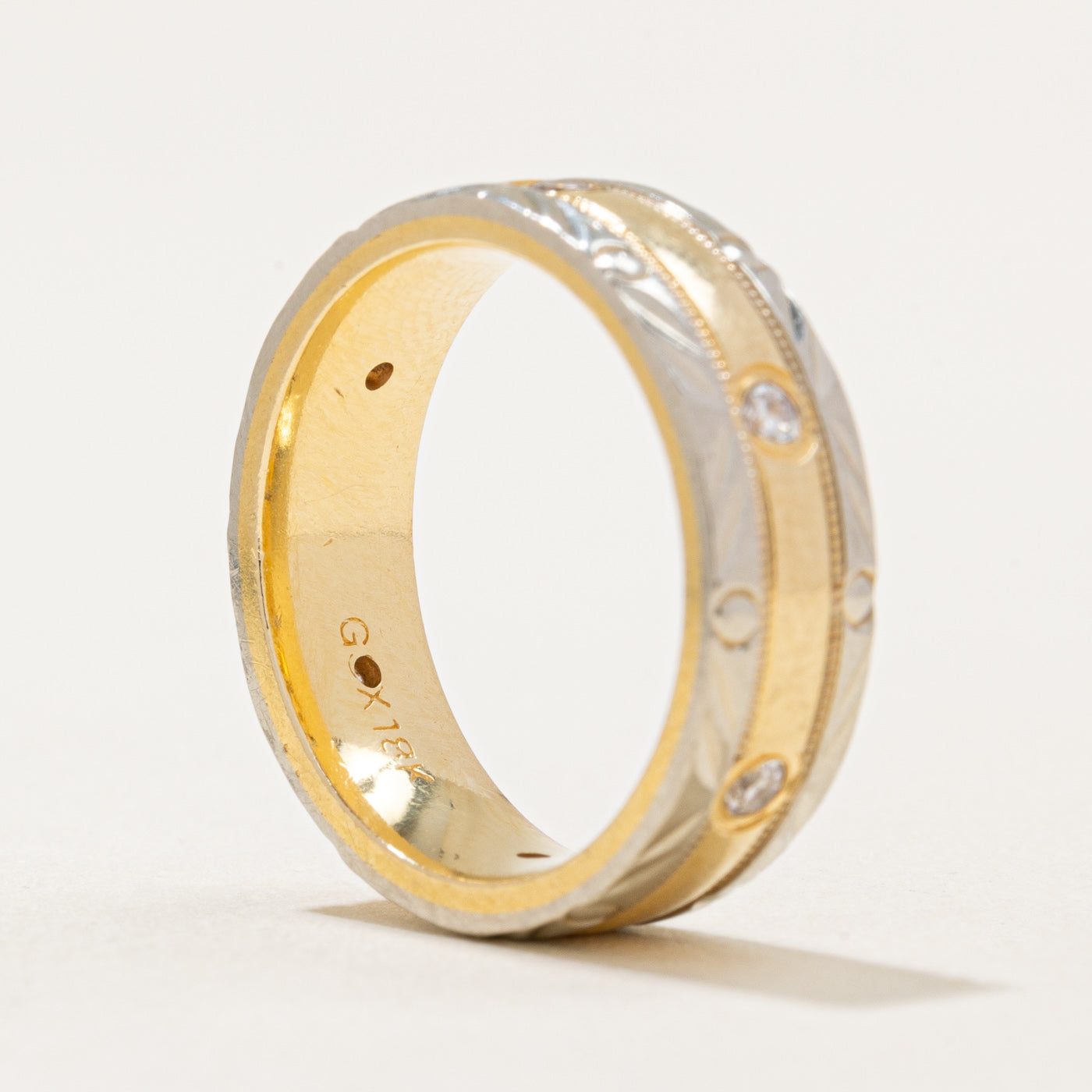 Flush Set Diamond Two Tone Gold Band | 0.20ctw | SZ 6.75 |