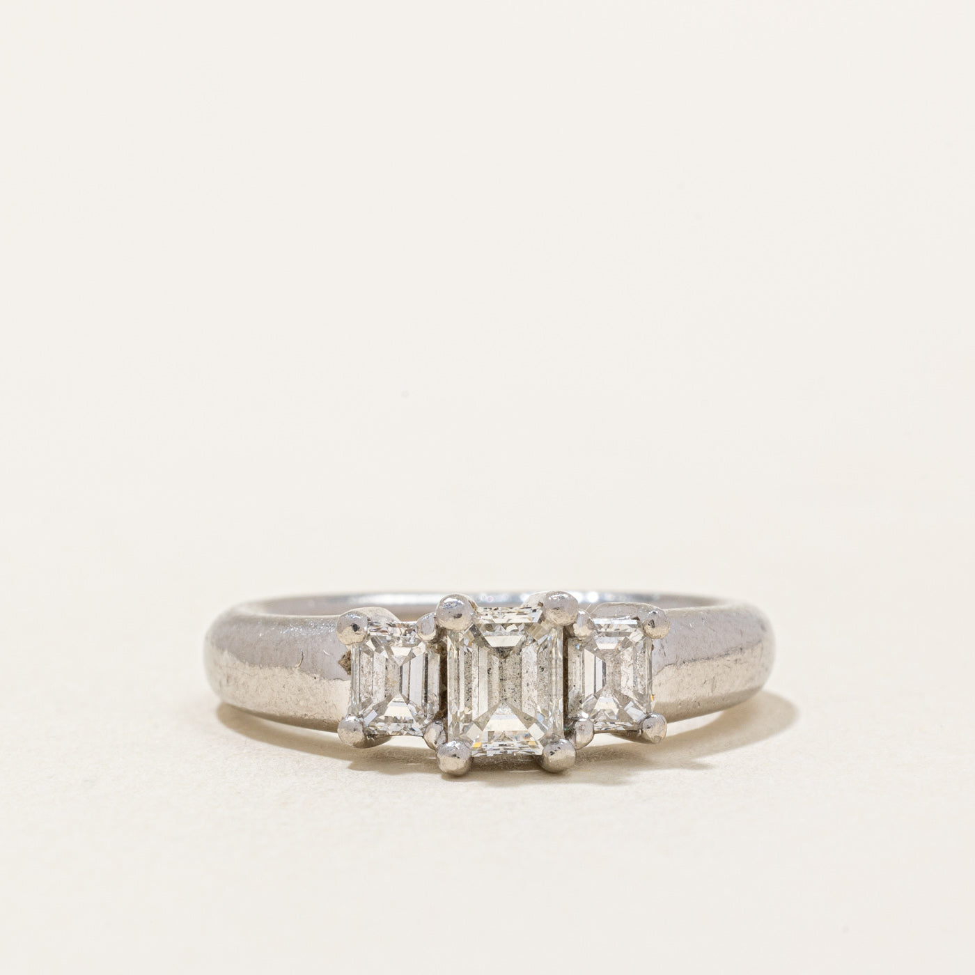Three Stone Emerald Cut Diamond Engagement Ring | 0.80ctw VS2/SI1 H | SZ 4.75 |