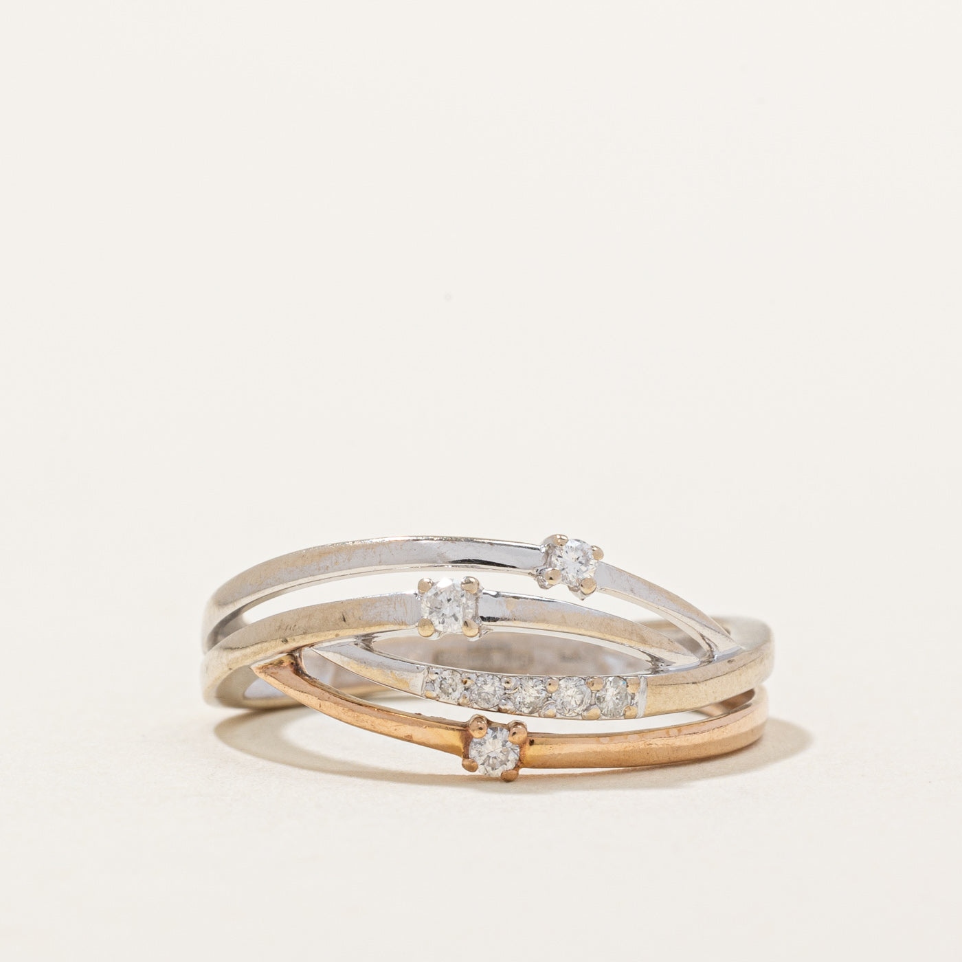 Two Tone Gold Diamond Bypass Ring | 0.10ctw | SZ 6.25 |