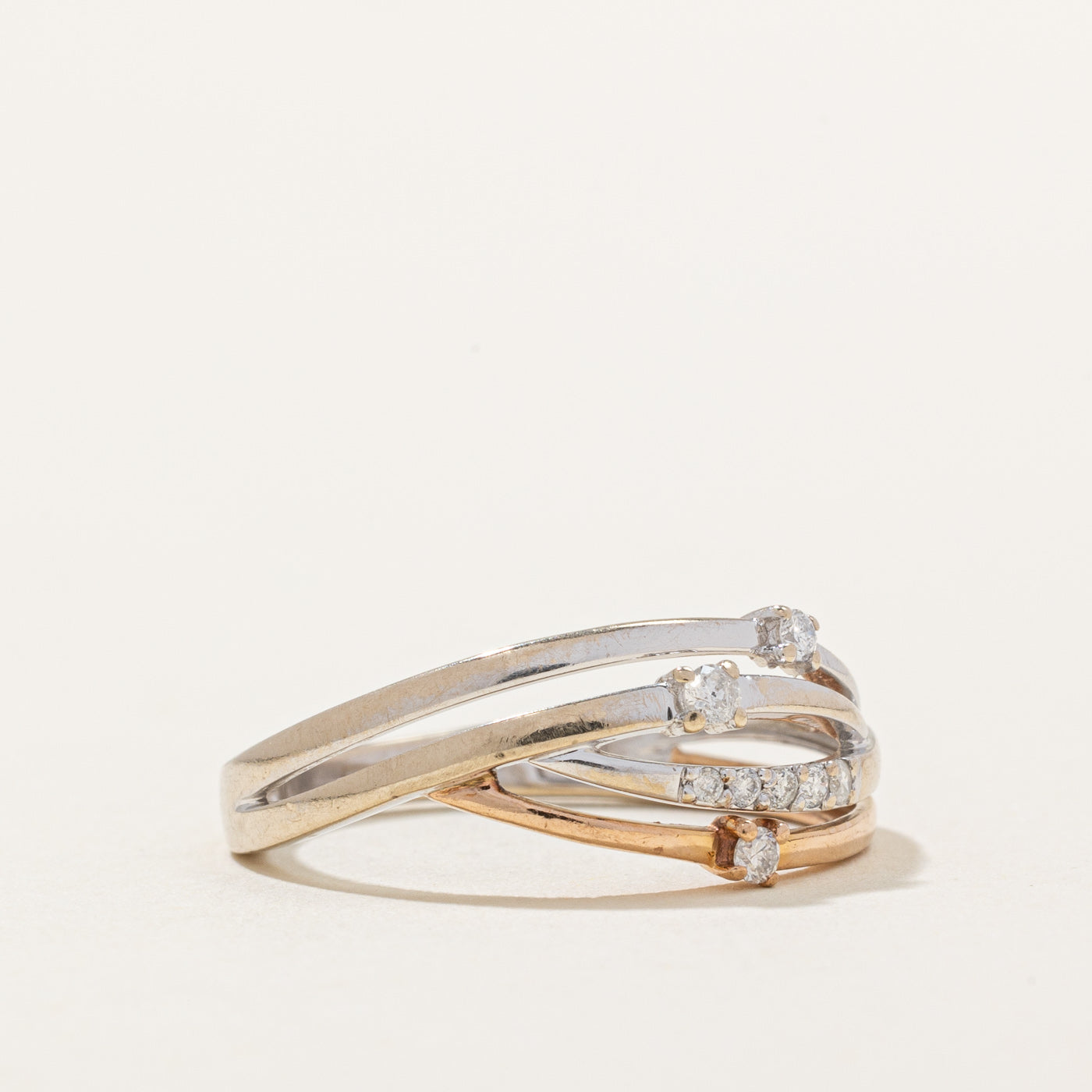 Two Tone Gold Diamond Bypass Ring | 0.10ctw | SZ 6.25 |