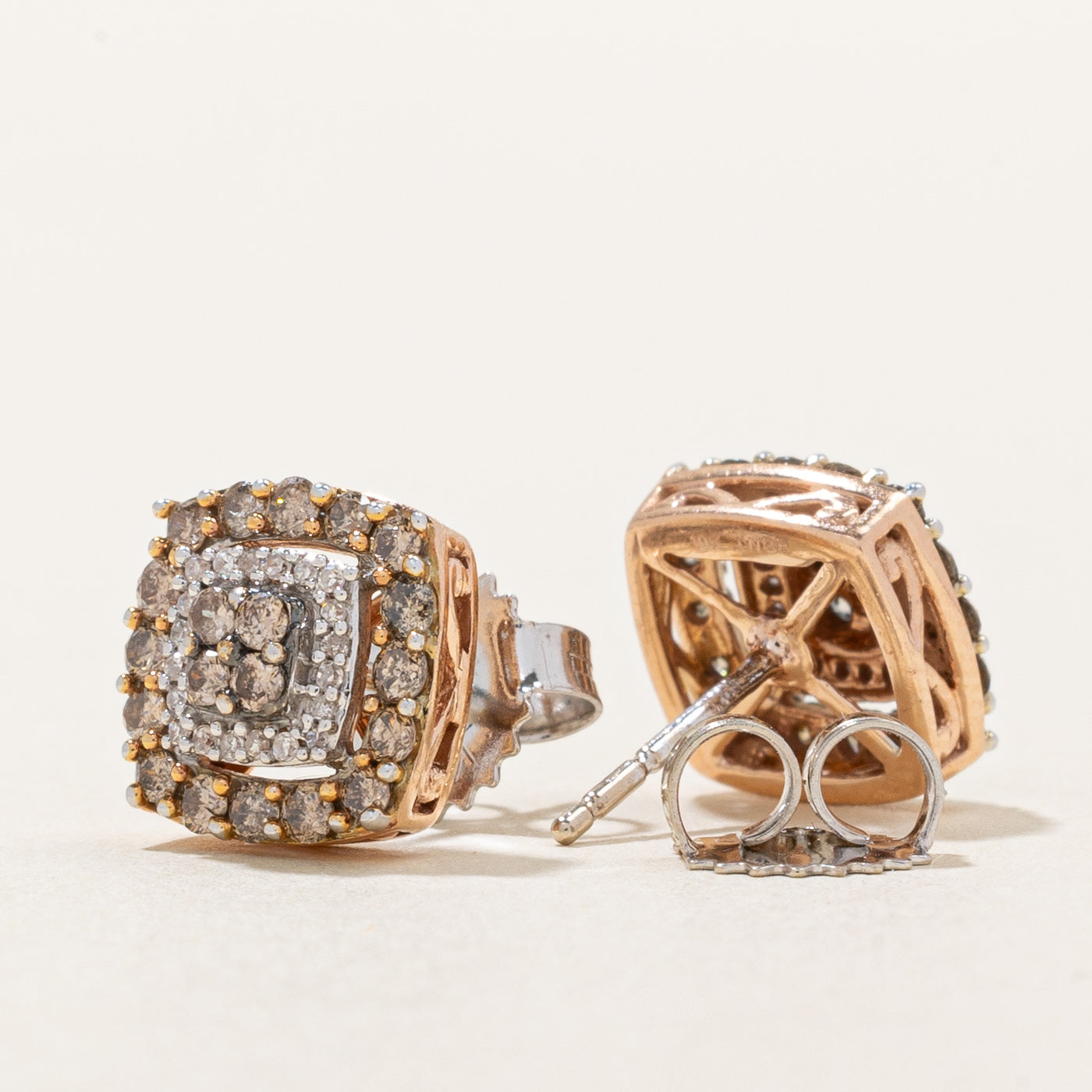 Light Brown & White Diamond Cluster Stud Earrings | 0.47ctw |