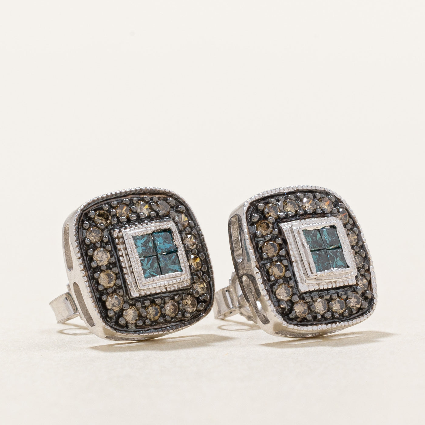 Brown & Blue Diamond Cluster Stud Earrings | 0.36ctw |