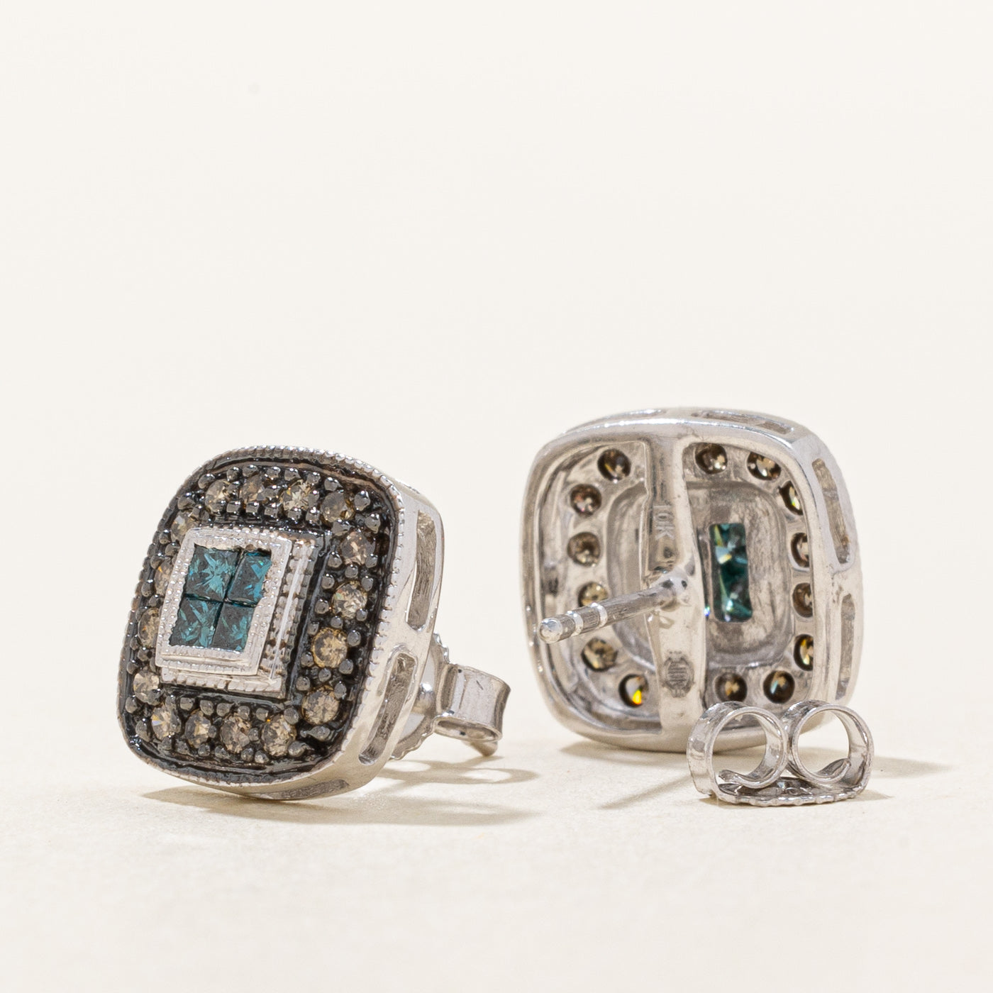 Brown & Blue Diamond Cluster Stud Earrings | 0.36ctw |