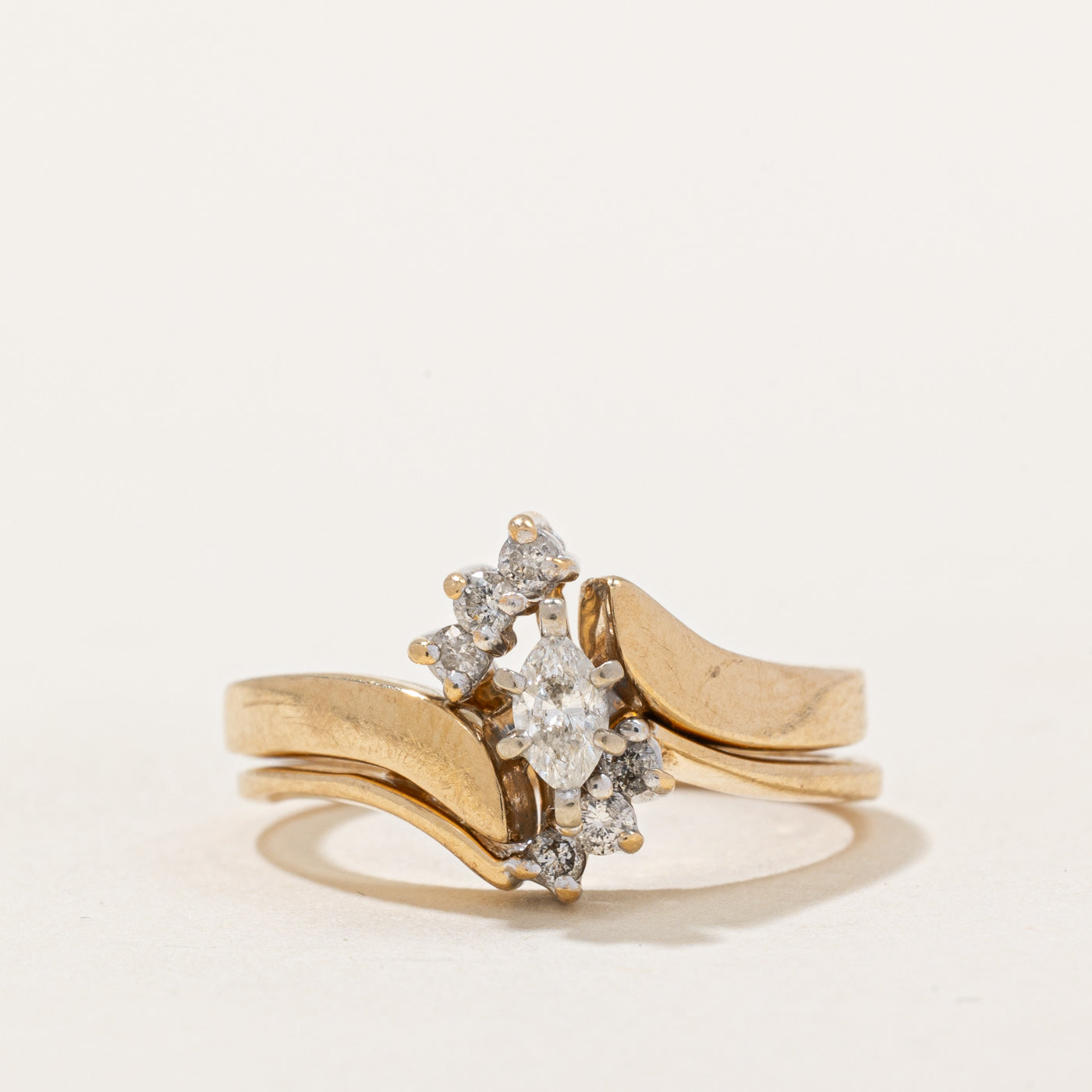 Marquise Diamond Engagement & Wedding Ring Set | 0.29ctw | SZ 5.5 |