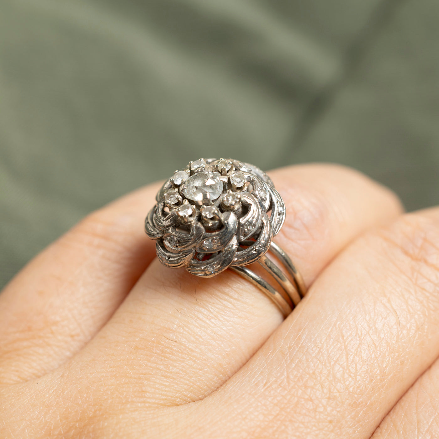 14k Diamond Cluster Openwork Rose Ring | 0.86ctw | SZ 5.75