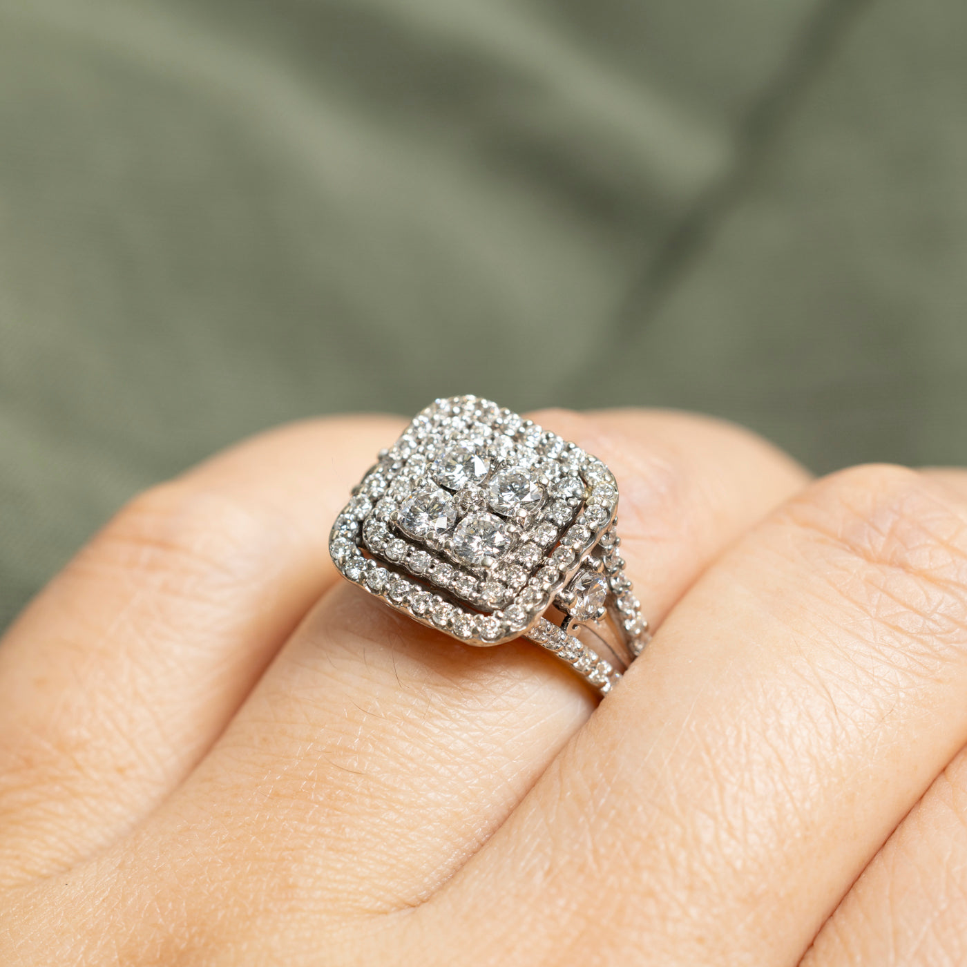 14k Diamond Soft Square Halo Cocktail Ring | 1.47ctw | SZ 6