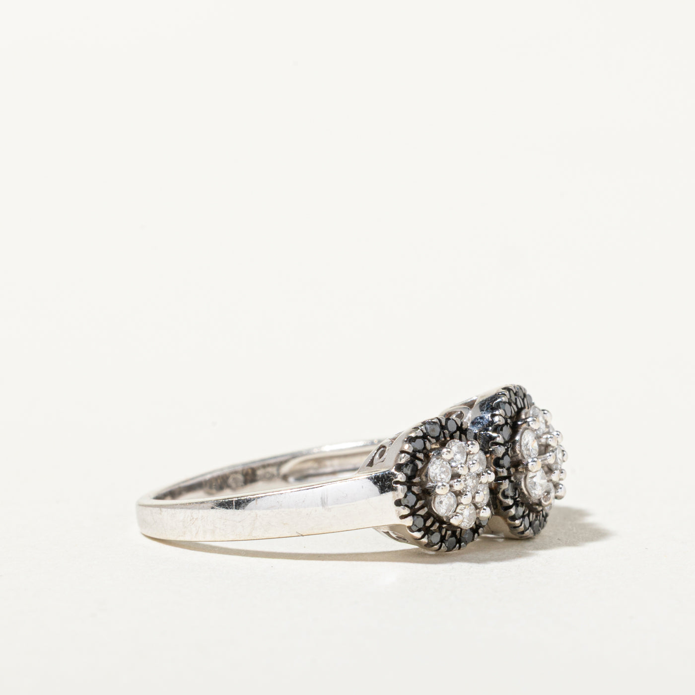10k Black & White Diamond Three Cluster Ring | 0.65ctw | SZ 7