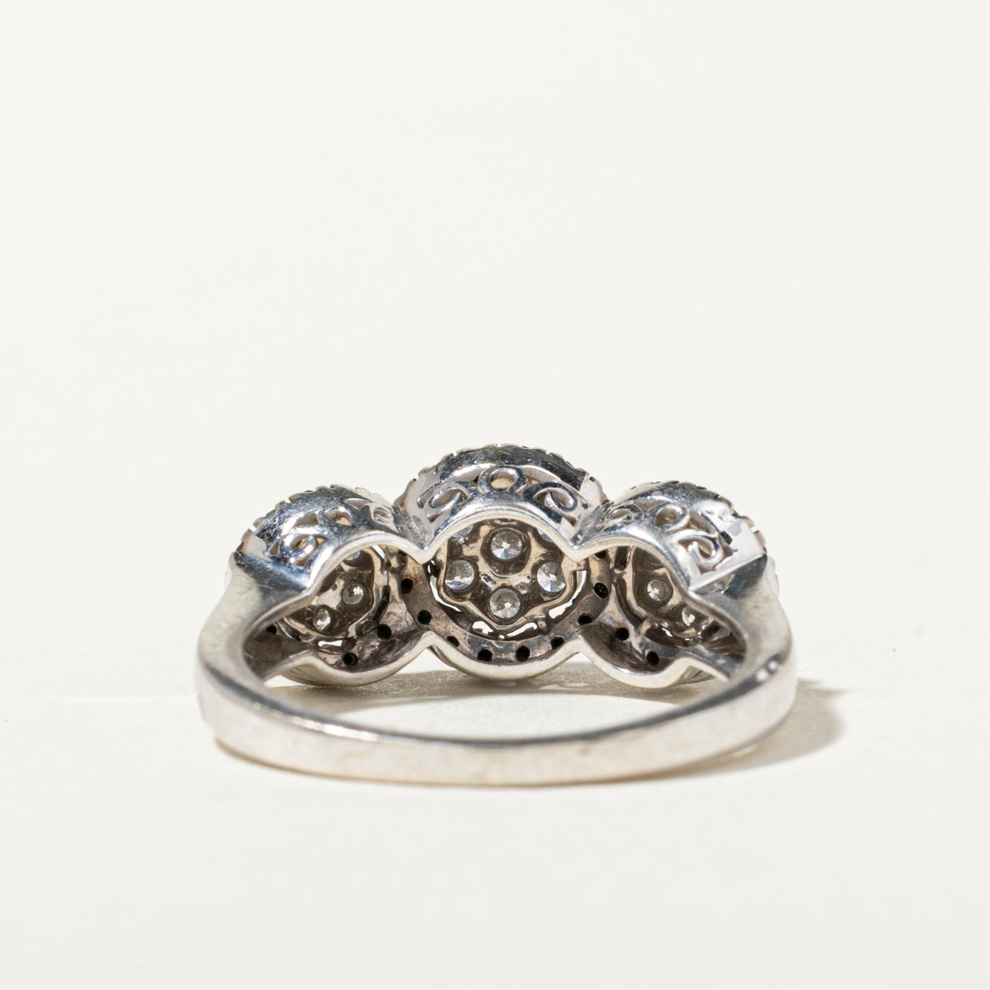 10k Black & White Diamond Three Cluster Ring | 0.65ctw | SZ 7