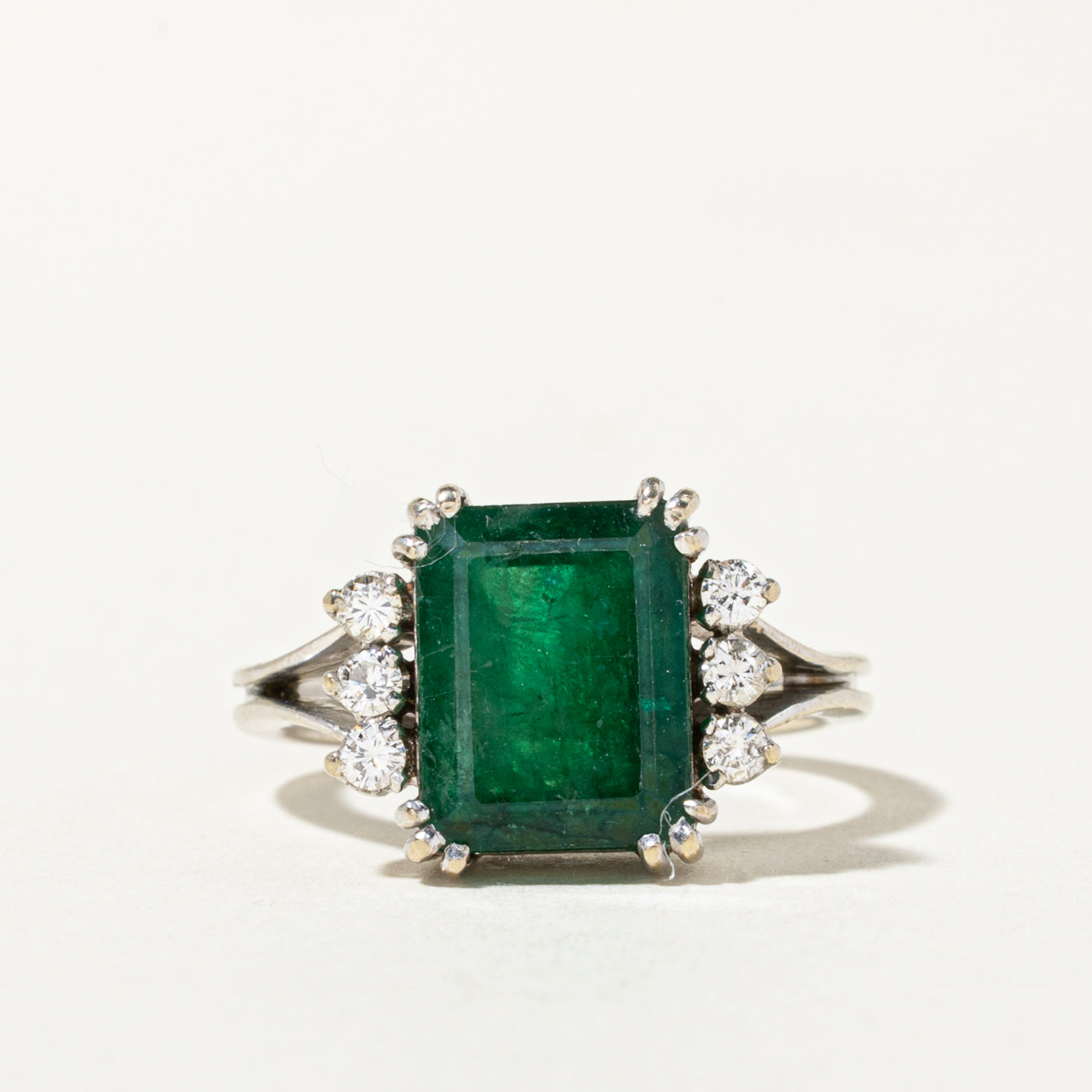 14k Basket Set Emerald & Diamond Ring | 3.34ct, 0.20ctw | SZ 6