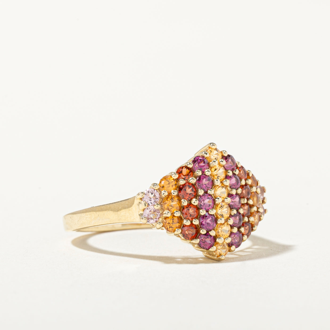 14k Multi Row Rose Quartz, Garnet & Citrine Ring | 1.50ctw | SZ 9