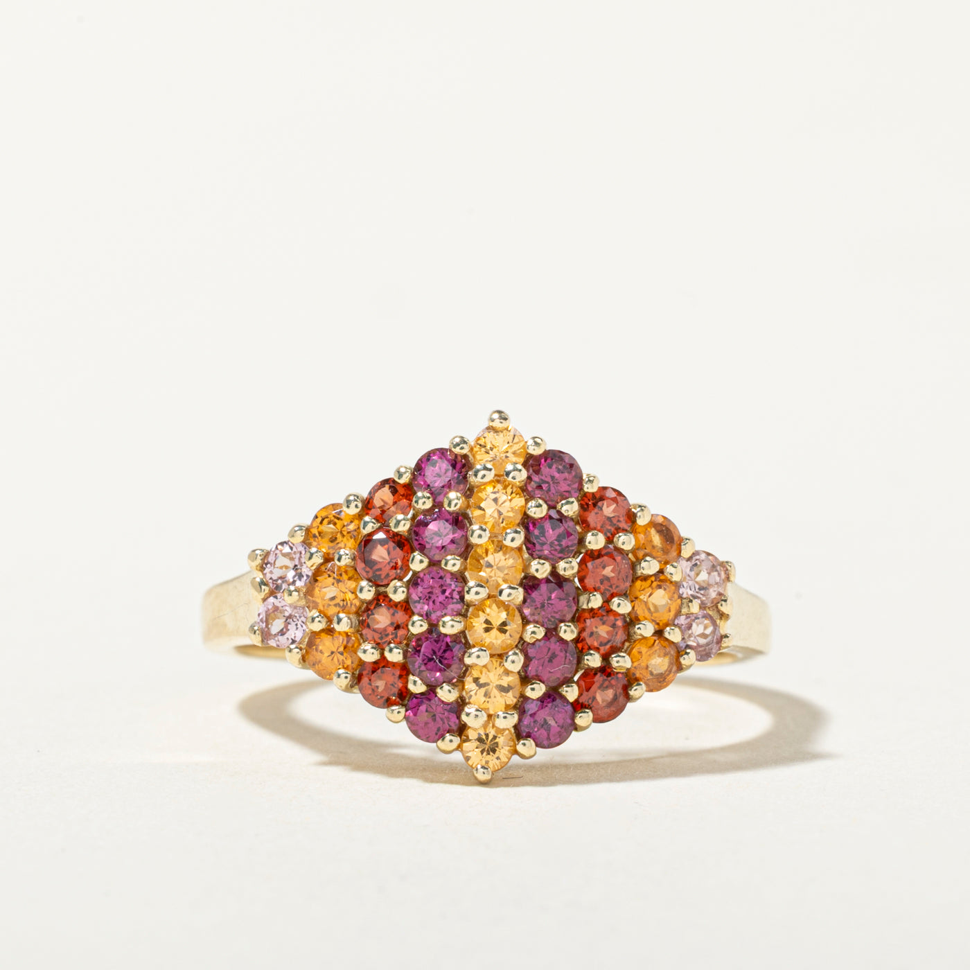 14k Multi Row Rose Quartz, Garnet & Citrine Ring | 1.50ctw | SZ 9