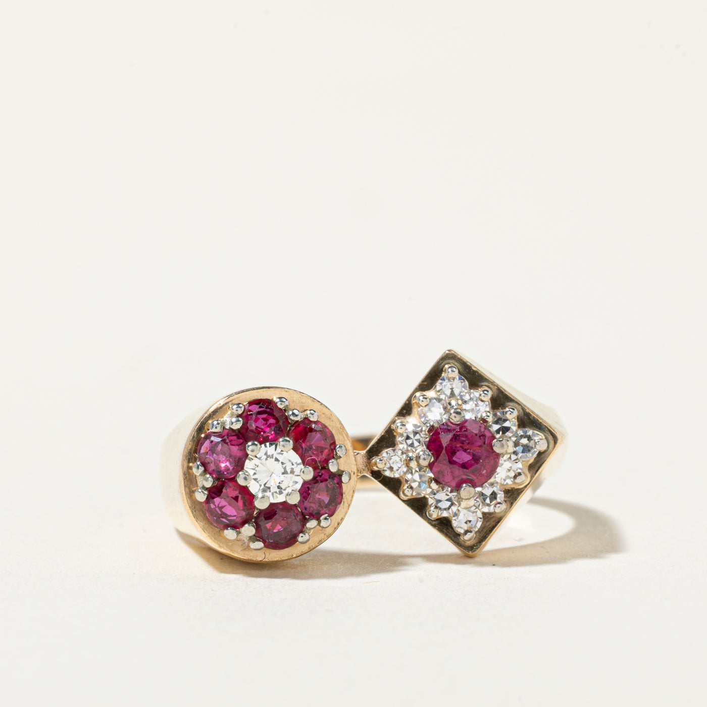 14k Toi et Moi Ruby & Diamond Cluster Cocktail Ring | 0.78ctw, 0.28ctw | SZ 7.75