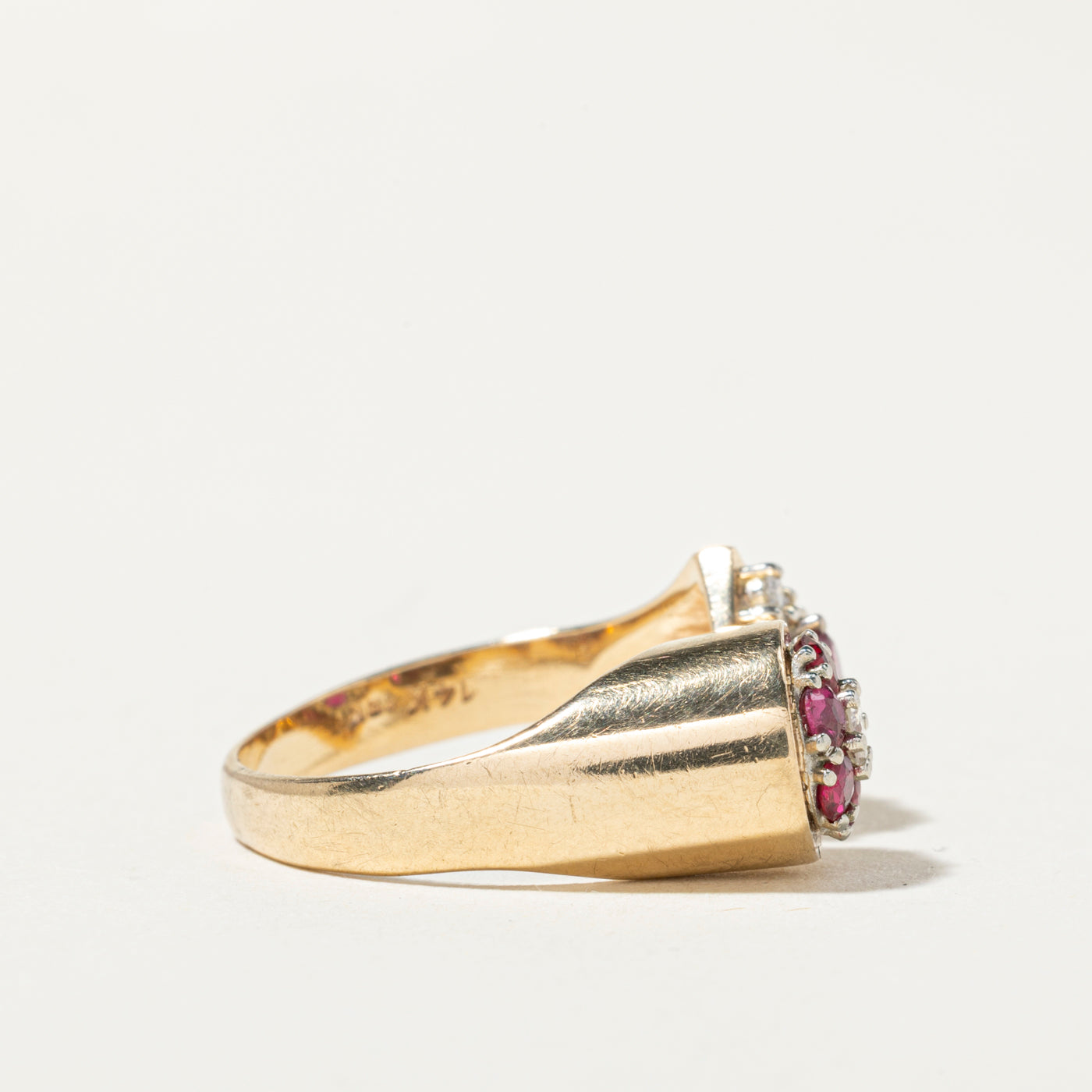 14k Toi et Moi Ruby & Diamond Cluster Cocktail Ring | 0.78ctw, 0.28ctw | SZ 7.75