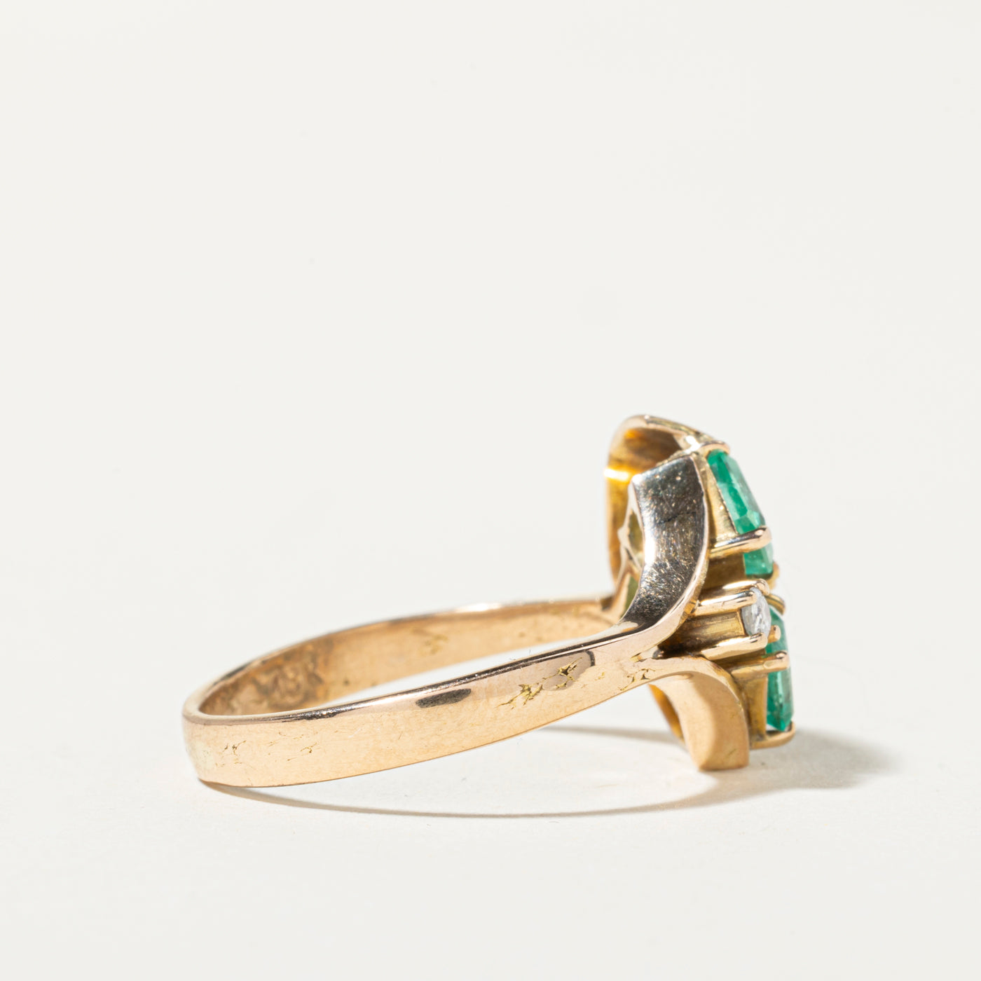 18k Three Stone Emerald & Diamond Openwork Ring | 1.11ctw, 0.04ctw | SZ 7.75