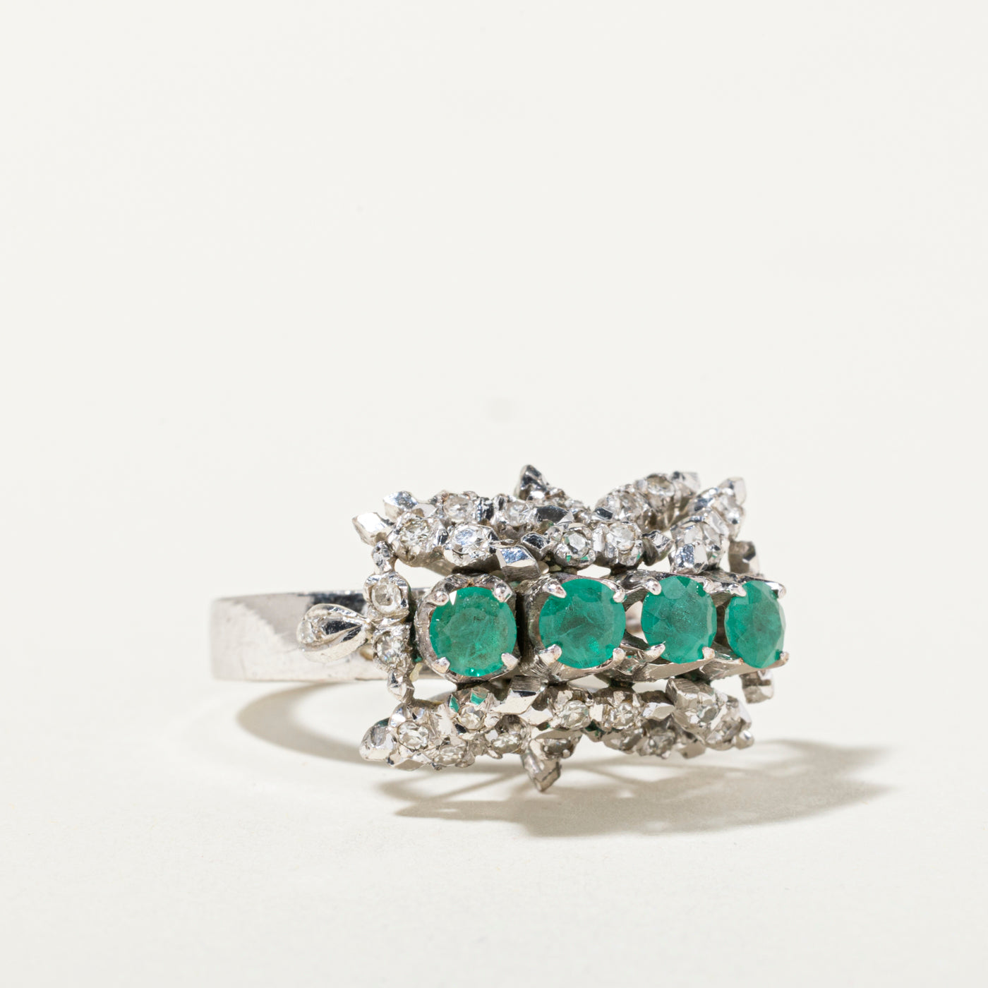 18k Four Stone Emerald & Diamond Cocktail Ring | 0.69ctw, 0.35ctw | SZ 6.25