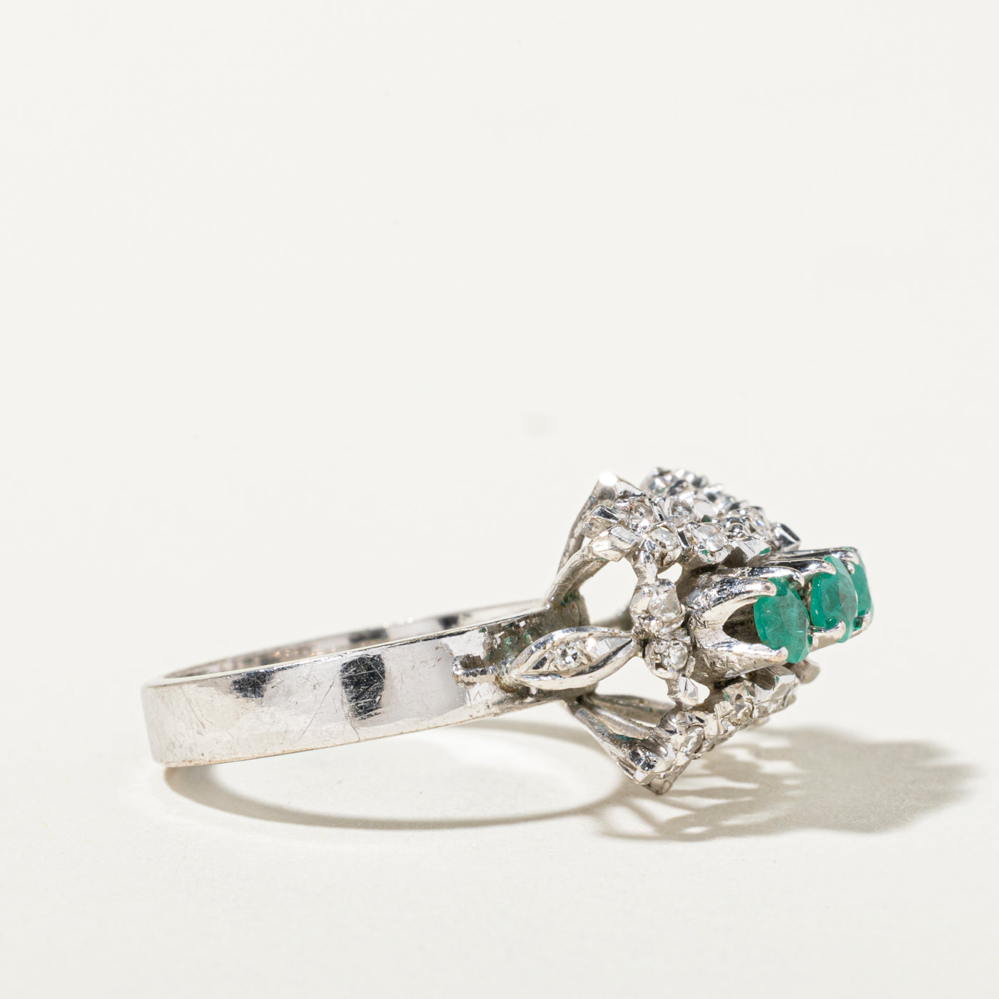 18k Four Stone Emerald & Diamond Cocktail Ring | 0.69ctw, 0.35ctw | SZ 6.25