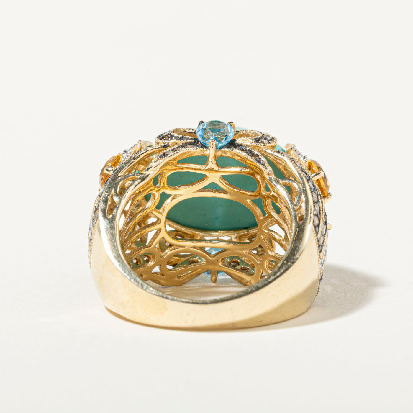 14k Multi-Gemstone & Diamond Scrollwork Cocktail Ring | 1.27ctw | SZ 7