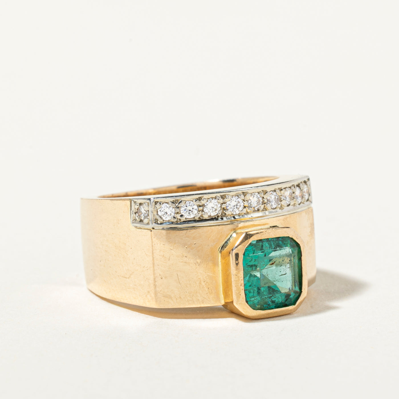 14k Emerald & Diamond Abstract Cocktail Ring | 1.42ct, 0.19ctw | SZ 5