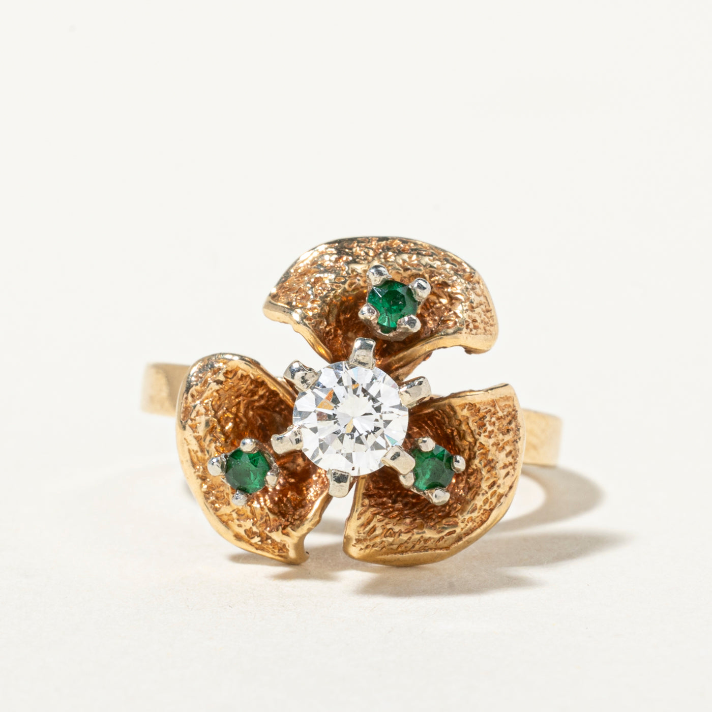 14k-18k Emerald & Diamond Ginko Leaf Ring | 0.11ctw, 0.38ct | SZ 5