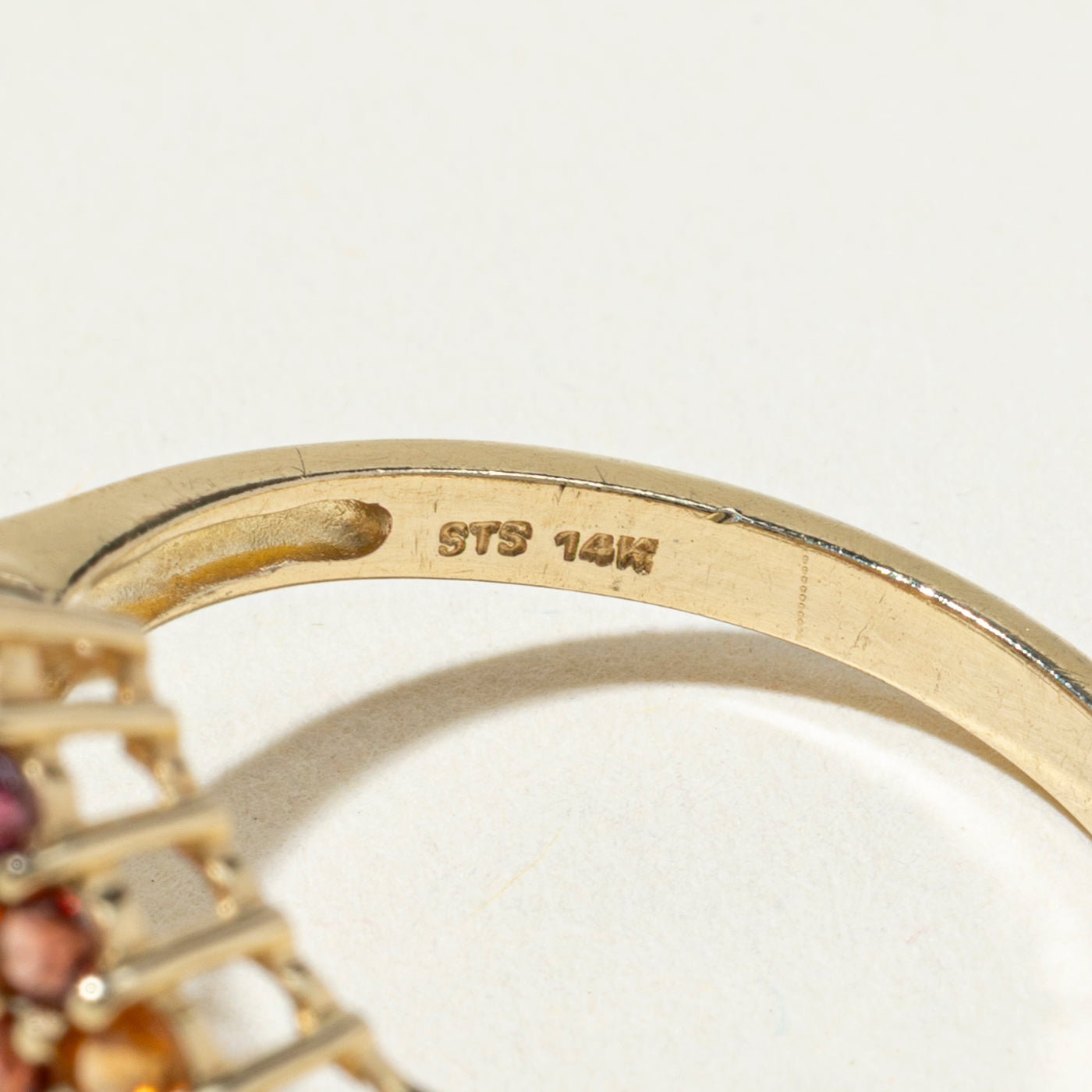14k Multi Row Rose Quartz, Garnet & Citrine Ring | 1.50ctw | SZ 9