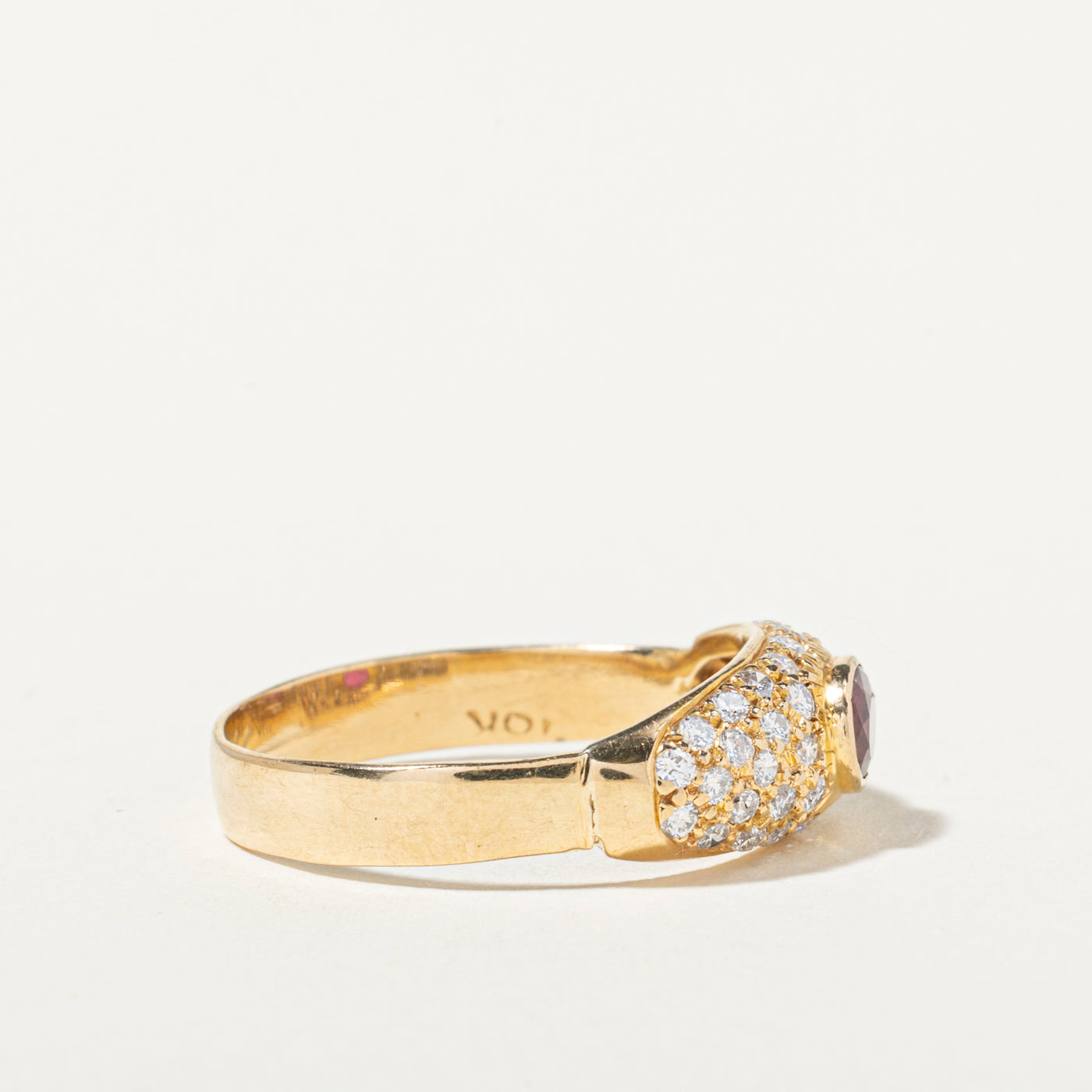 18k Bezel Set Ruby & Diamond Dome Ring | 0.30ct, 0.54ctw | SZ 7.5