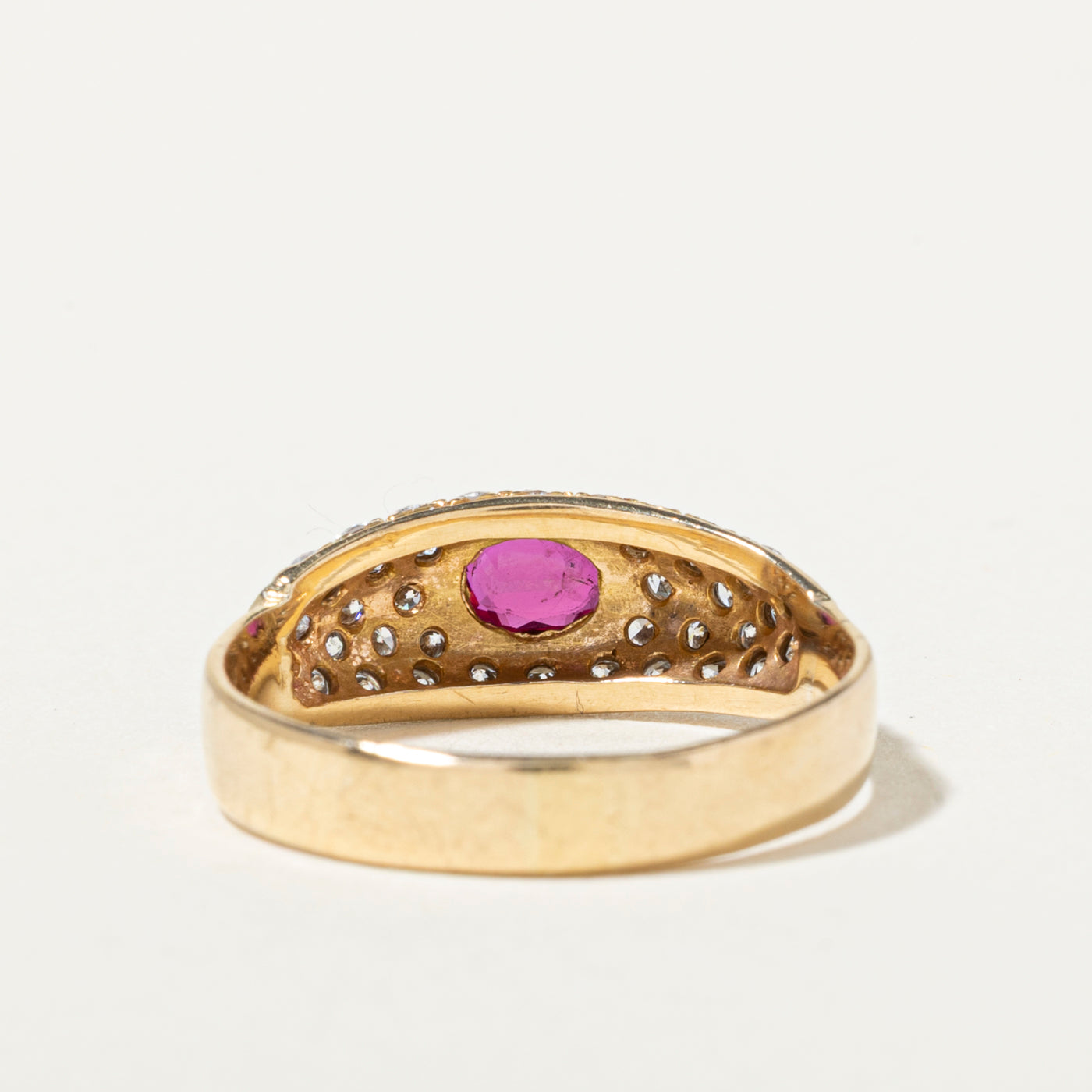 18k Bezel Set Ruby & Diamond Dome Ring | 0.30ct, 0.54ctw | SZ 7.5