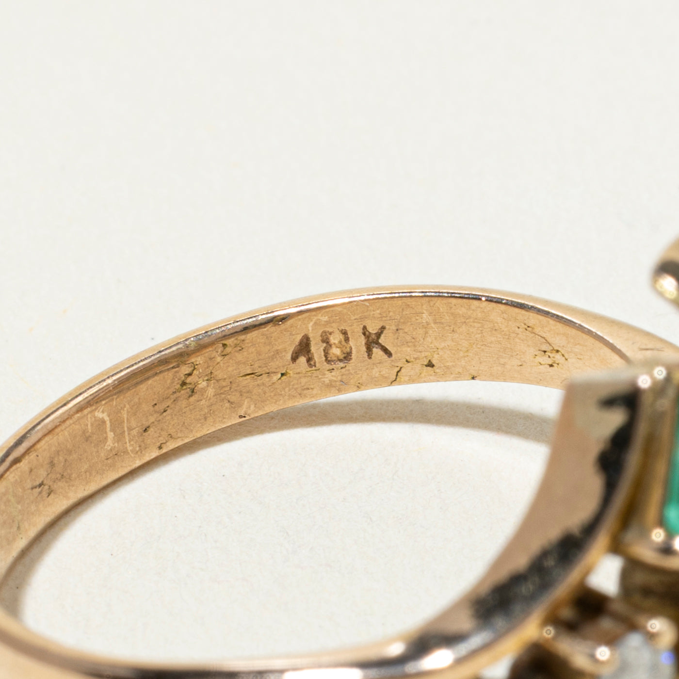 18k Three Stone Emerald & Diamond Openwork Ring | 1.11ctw, 0.04ctw | SZ 7.75