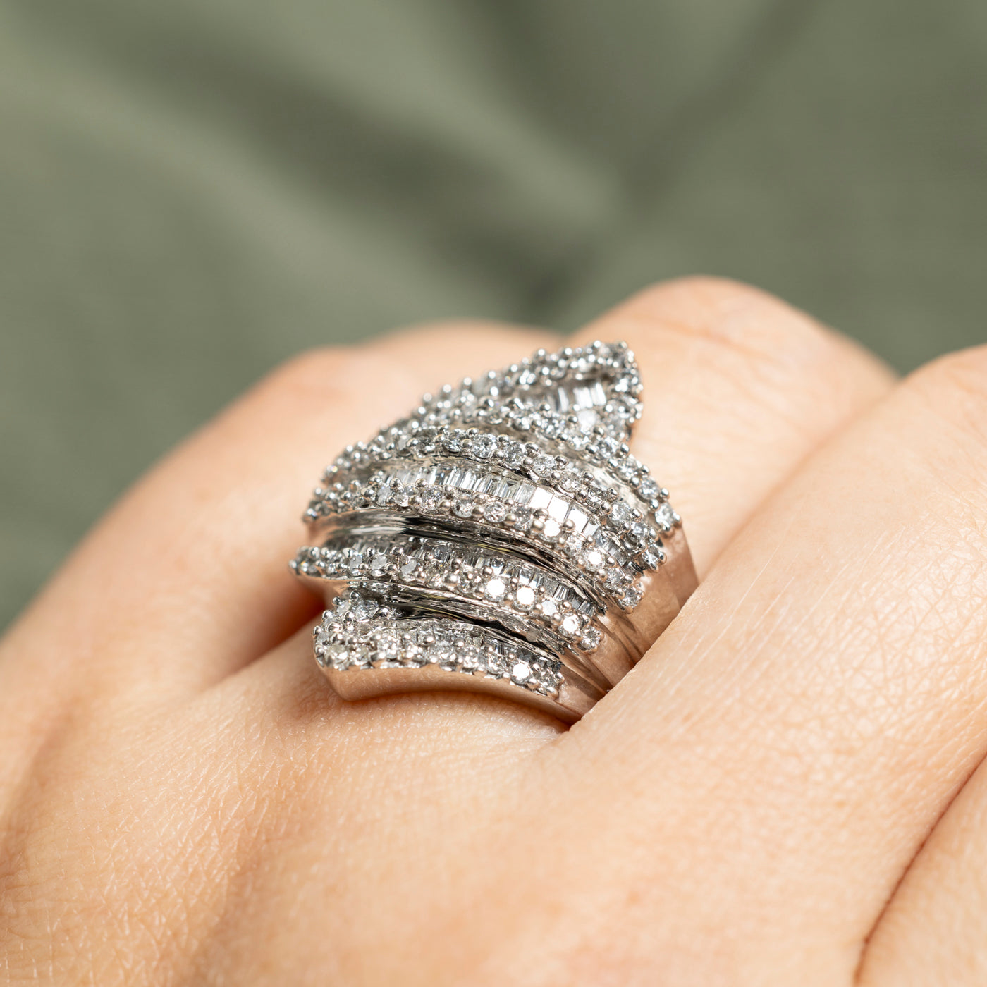 14k Multi Row Diamond Crossover Ring | 1.43ctw | SZ 7.75