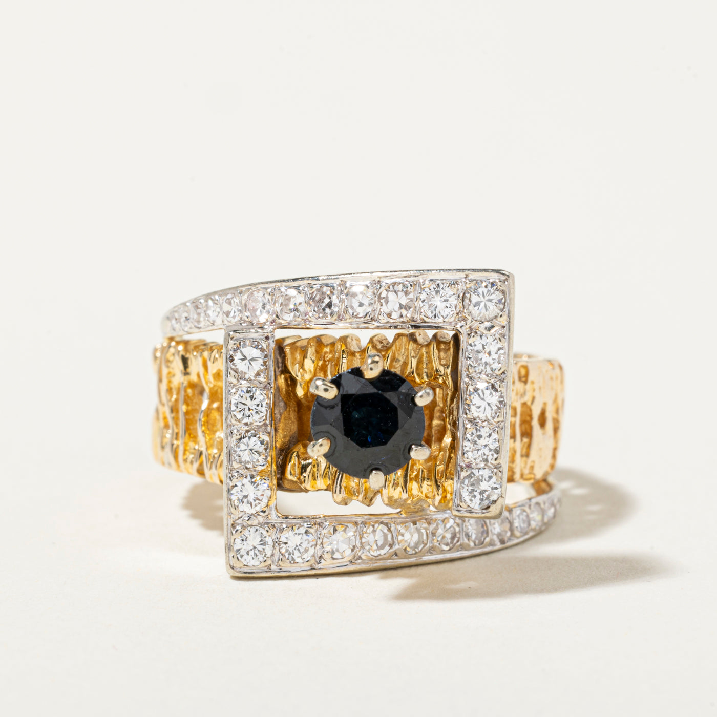 18k Sapphire & Diamond Geometric Cocktail Ring | 0.64ct, 0.56ctw | SZ 8.5
