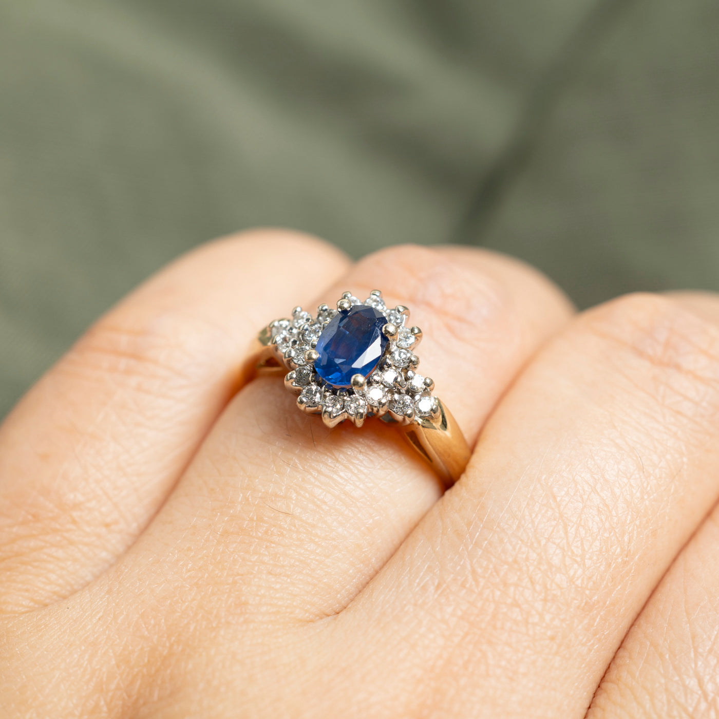 14k Sapphire & Diamond Petal Cluster Ring | 0.65ct, 0.52ctw | SZ 6.5