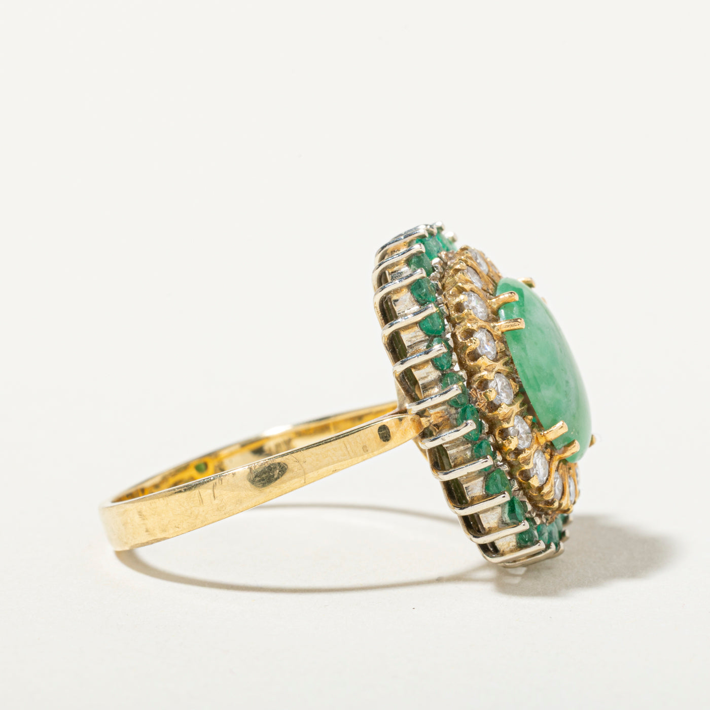 18k Jadeite, Emerald & Diamond Halo Ring | 0.70ctw, 0.46ctw | SZ 8.75