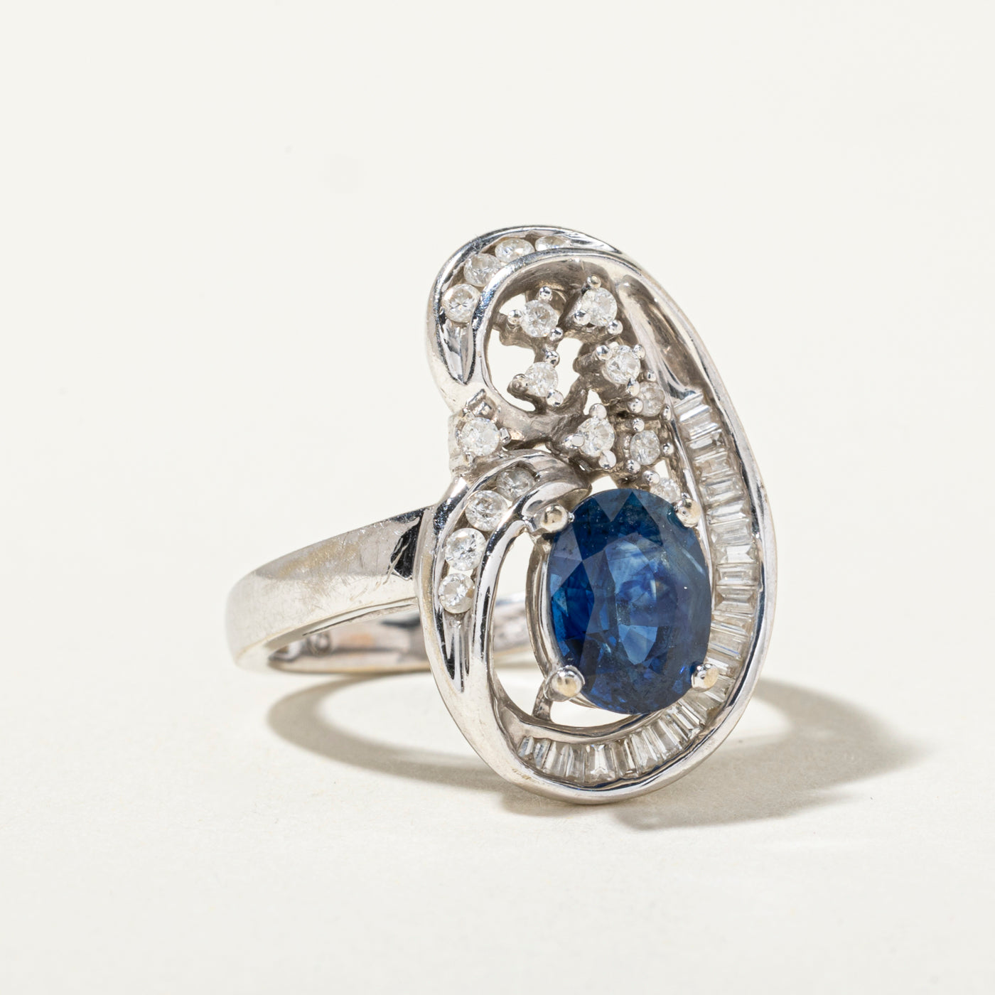14k Sapphire & Diamond Waterfall Abstract Cocktail Ring | 1.45ct, 0.42ctw | SZ 5.75