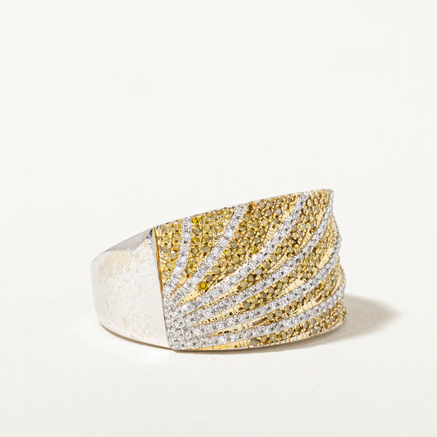 10k Pave Set Yellow & White Diamond Rising Sun Ring | 0.88ctw | SZ 9.25